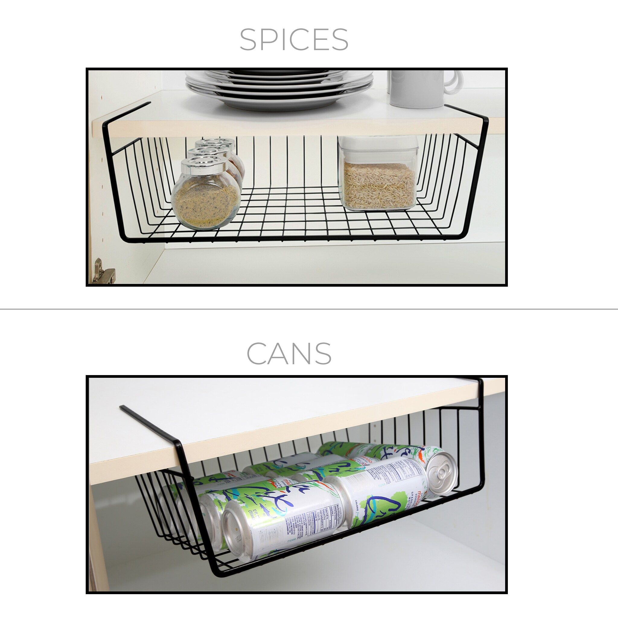 Smart Design Undershelf Storage Basket - Small - Snug Fit Arms - Steel  Metal Wire - Rust Resistant - Under Shelves, Cabinet, Pantry, and Shelf