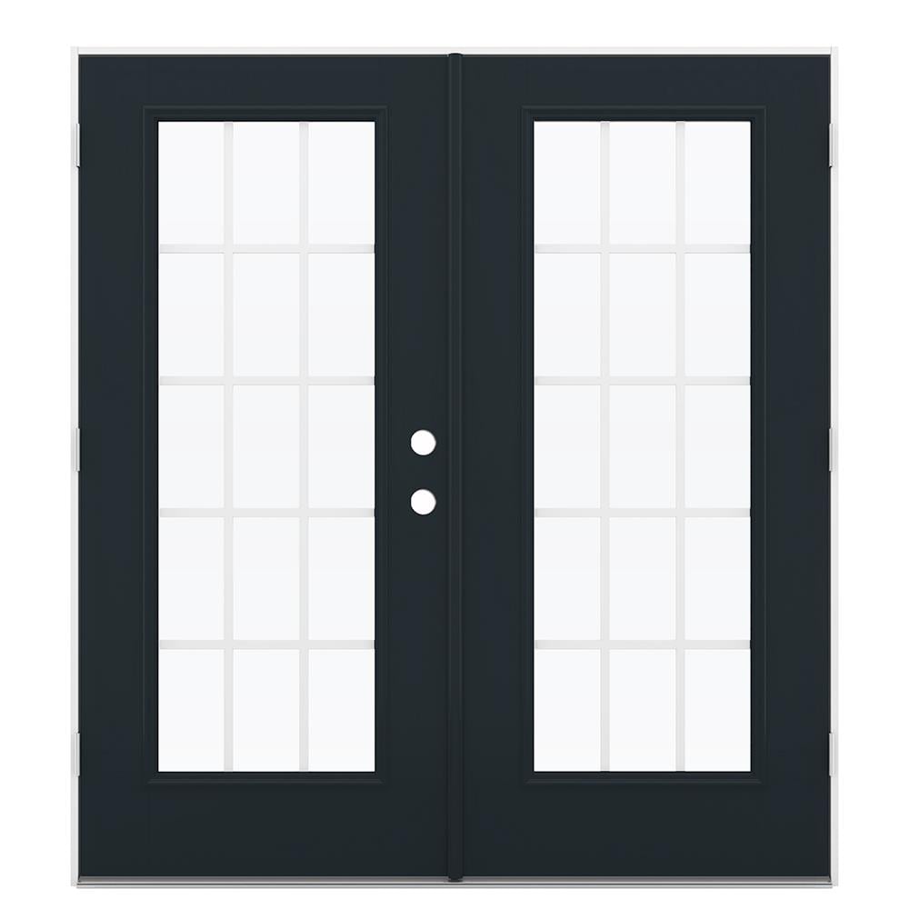 JELD-WEN LOWOLJW184100216 72-in x 80-in x 4-9/16-in Jamb Low-e Grilles Between The Glass Eclipse Fiberglass French Right-Hand Outswing Double Patio Door