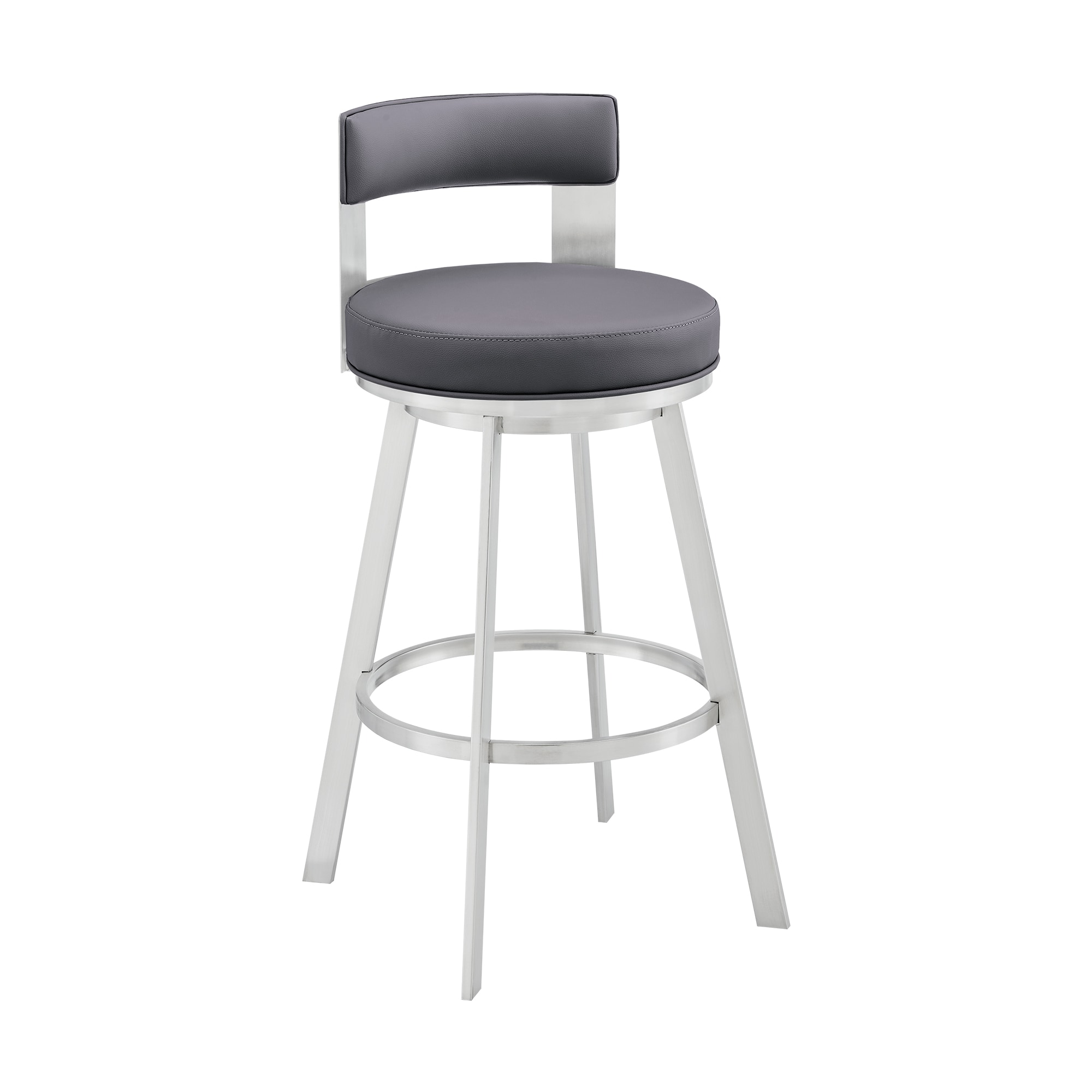 Armen Living LCFLBASLSLGRY26 Silver 26-in H Counter height (24-in to 27-in) Round Seat Upholstered Swivel Metal Back Bar Stool Back