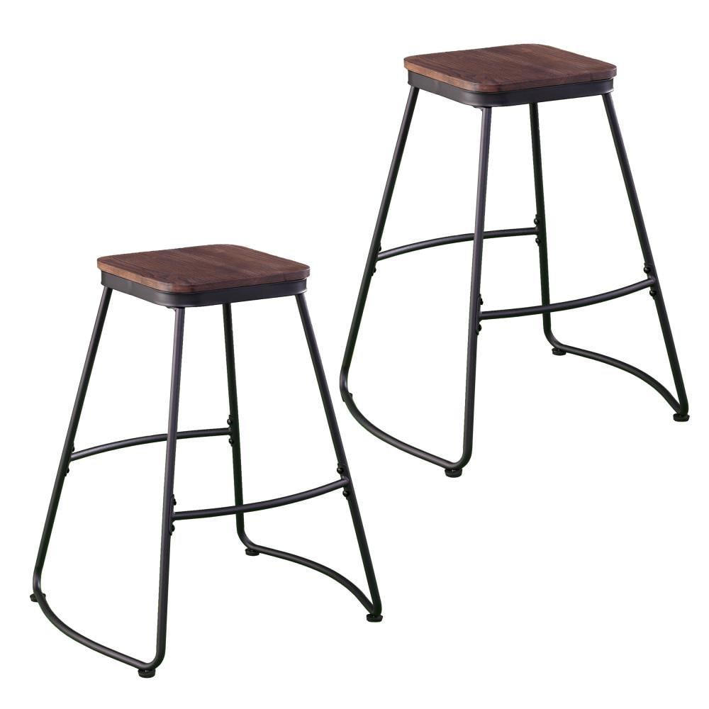 Boston Loft Furnishings ATG4392BC Codia 2 -Set Matte black and dark distressed pine 30.0-in H Bar height Metal Bar Stool