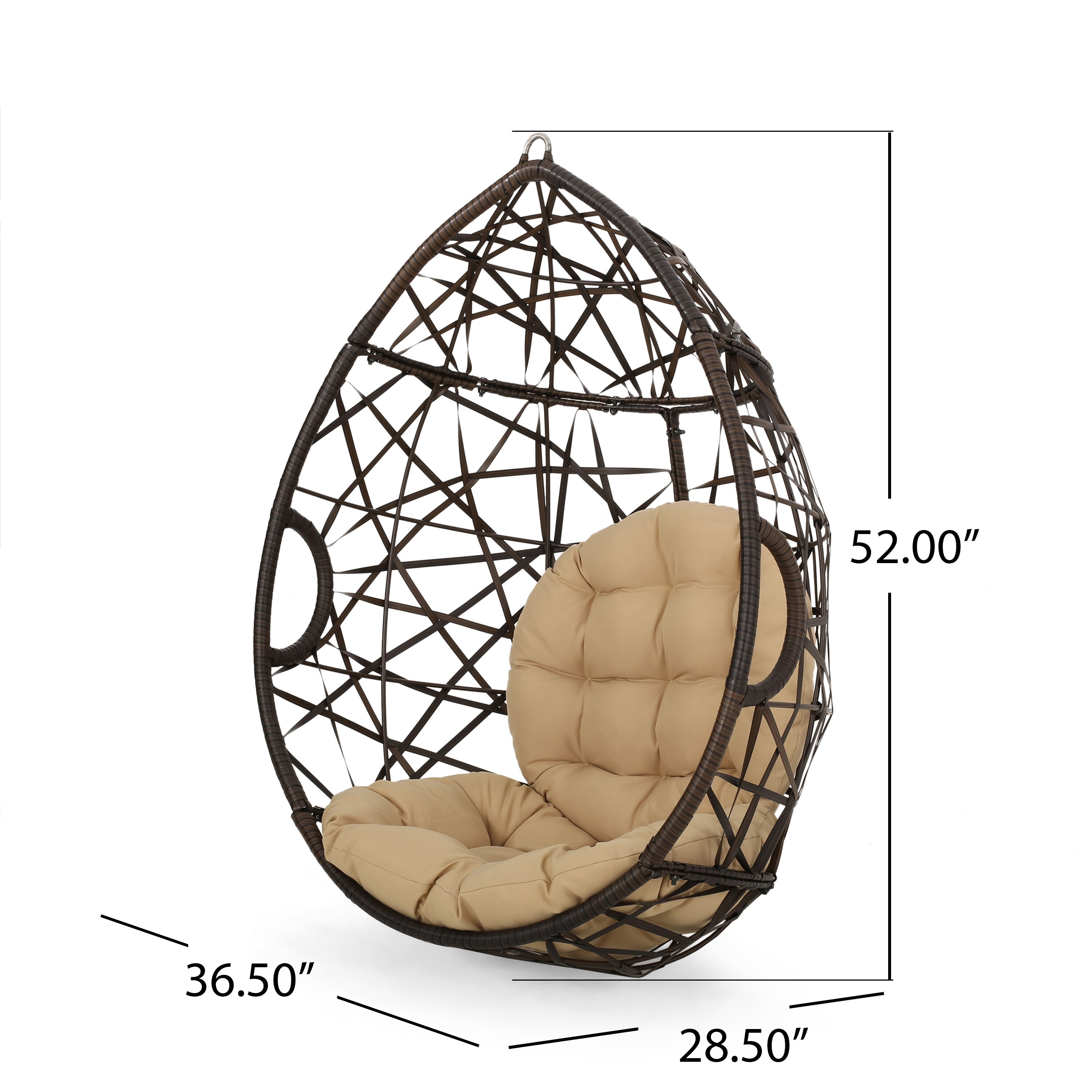 Brown Wicker Teardrop Hanging Hammock Chair with Cushions