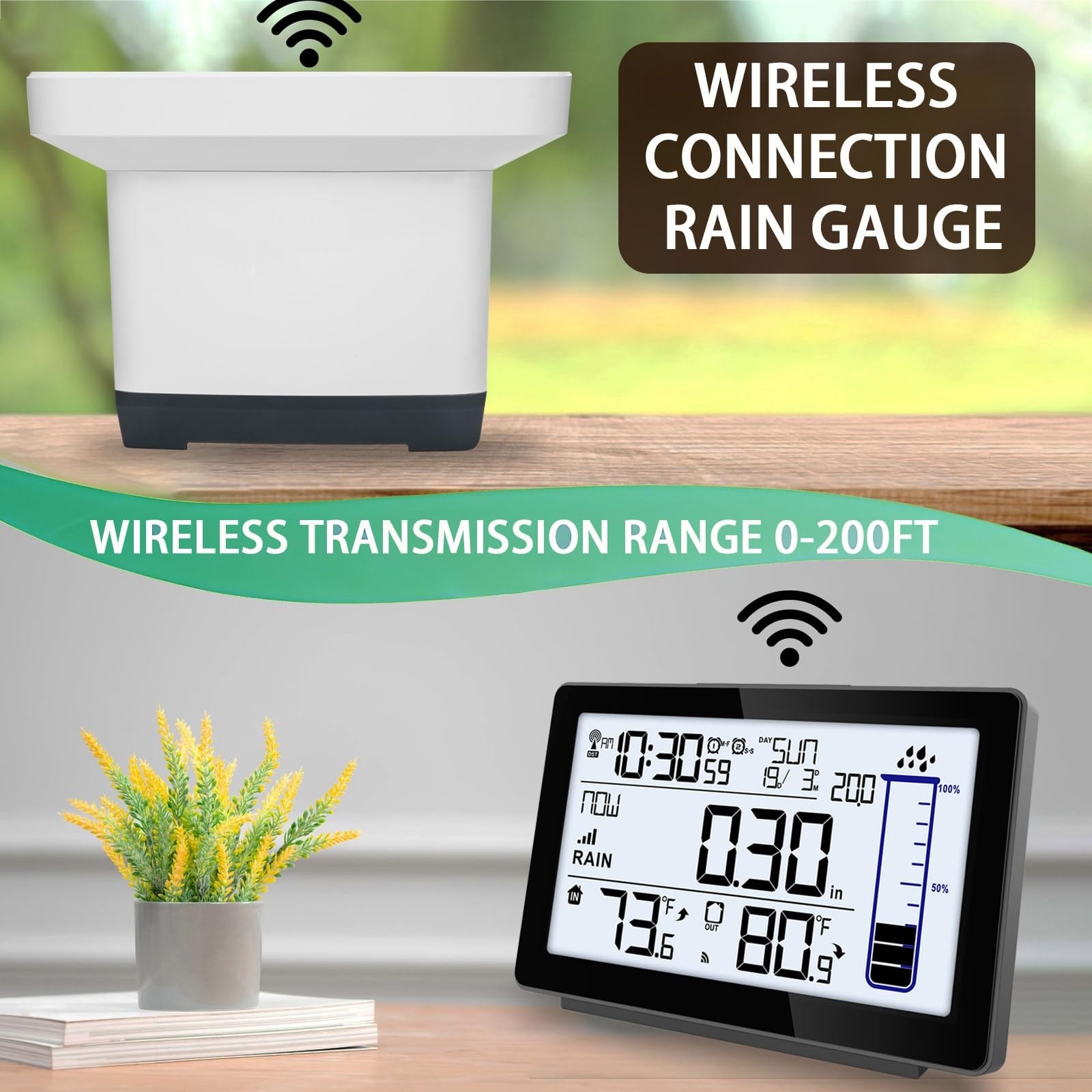 Justincity Wireless Rain Gauge Outdoor Self Emptying Digital Rain Meter ...