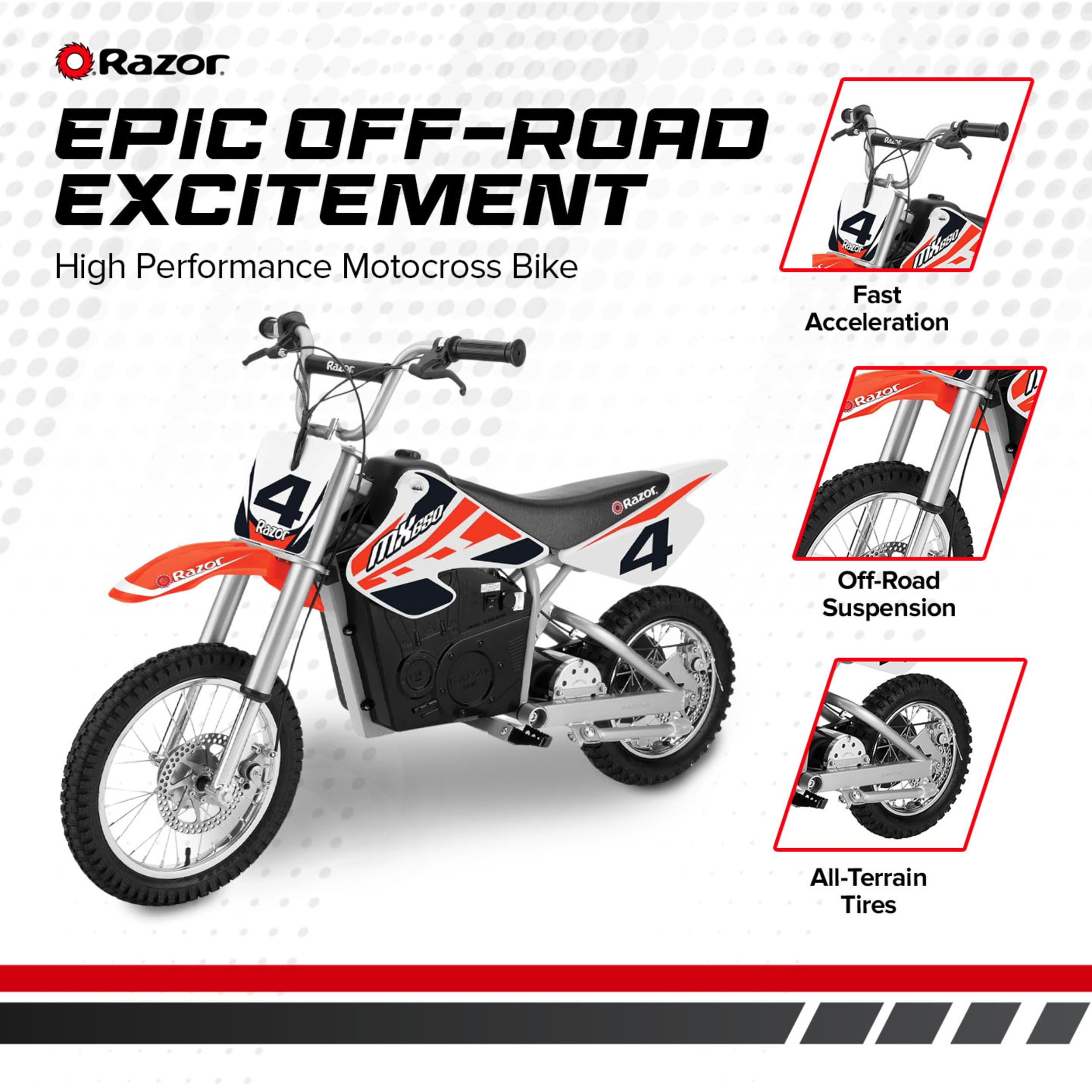 Razor 12-volt Electric 650-watts Chain Drive Dirt Bike (3-Batteries and ...