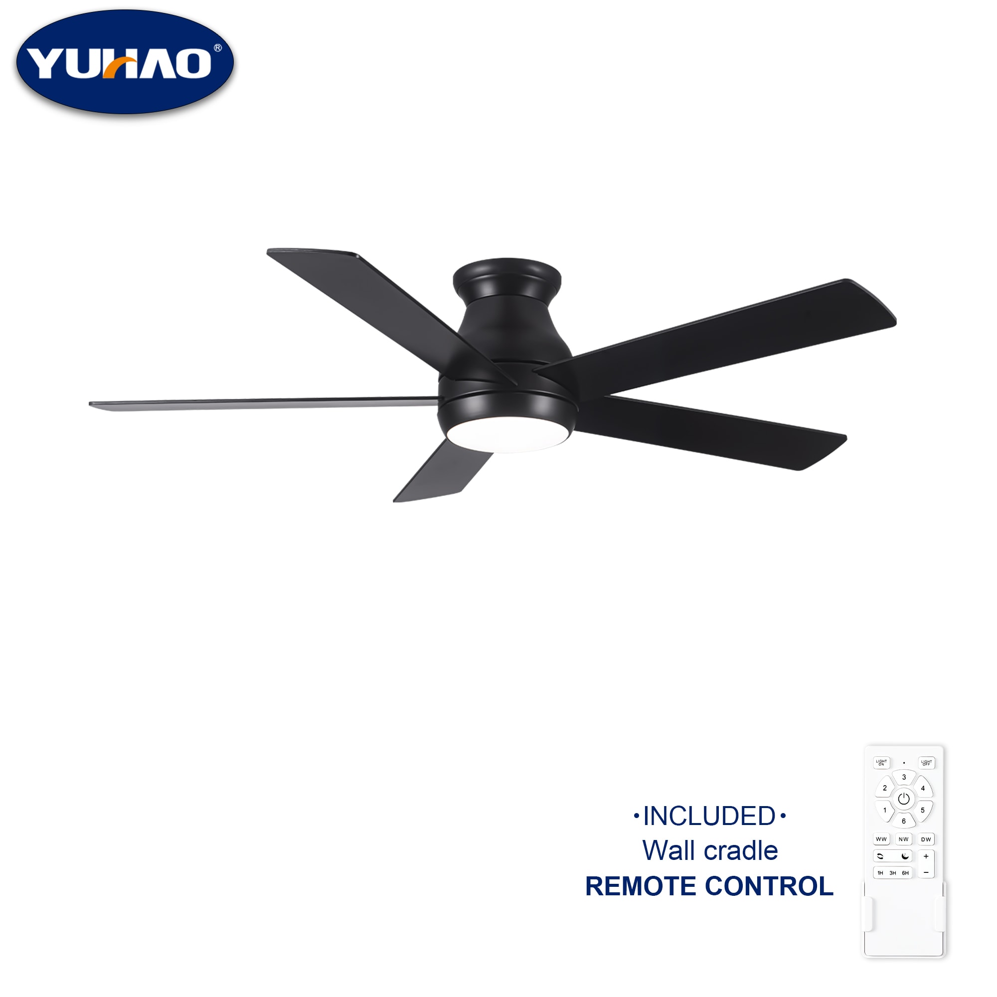 YUHAO LSDC1185BK522 Airedpro 52-in Color-Changing Integrated LED Flush Mount Black with Matte Blades Ceiling Fan With Light and Remote ( 5 -Blade )