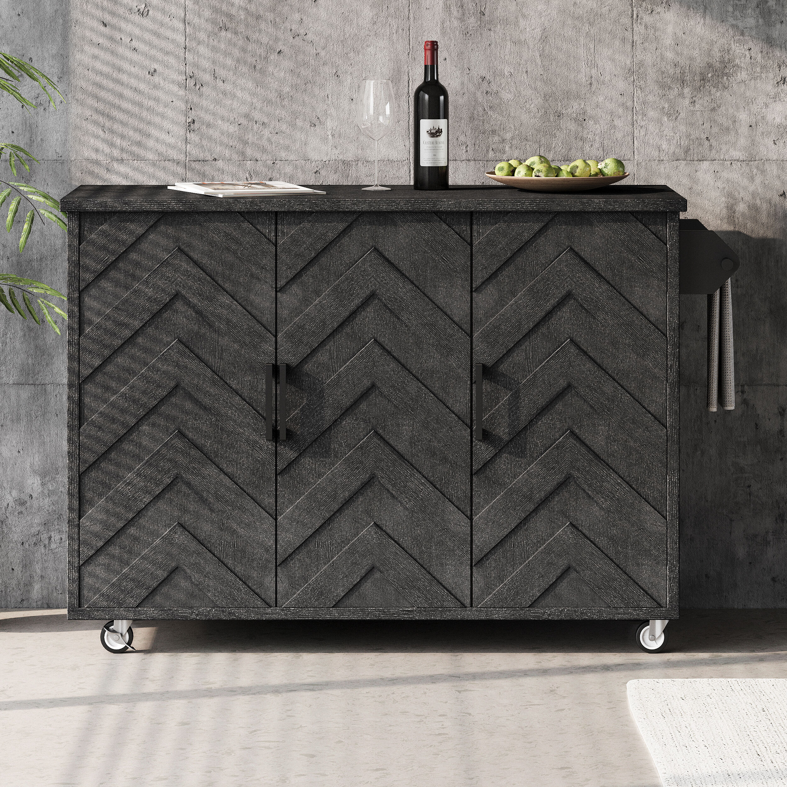 Runesay Blue Mdf Base with Mdf Wood Top Rolling Kitchen Island (29.5-in x 51.2-in x 36.2-in)