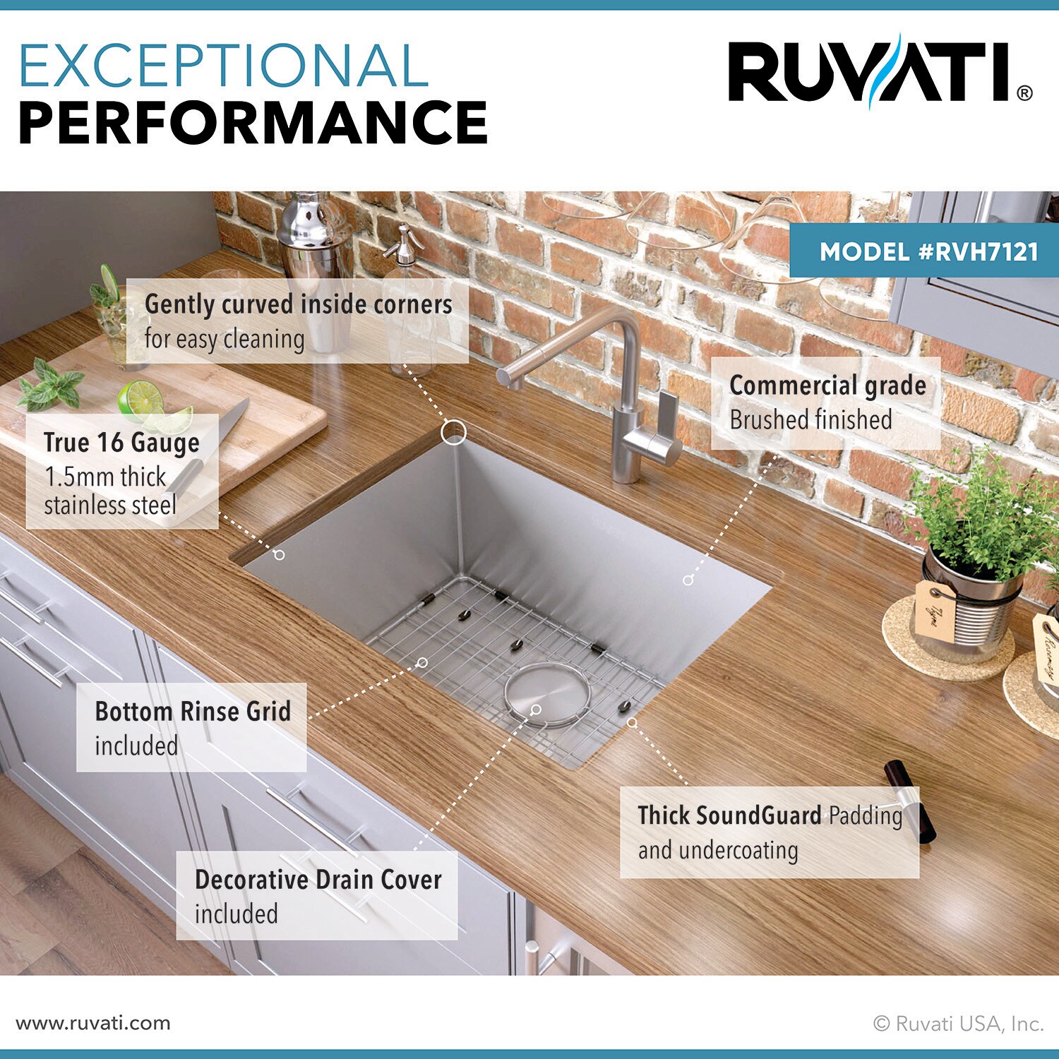 Ruvati RVH7121 Bar-Prep-Sinks - View #5