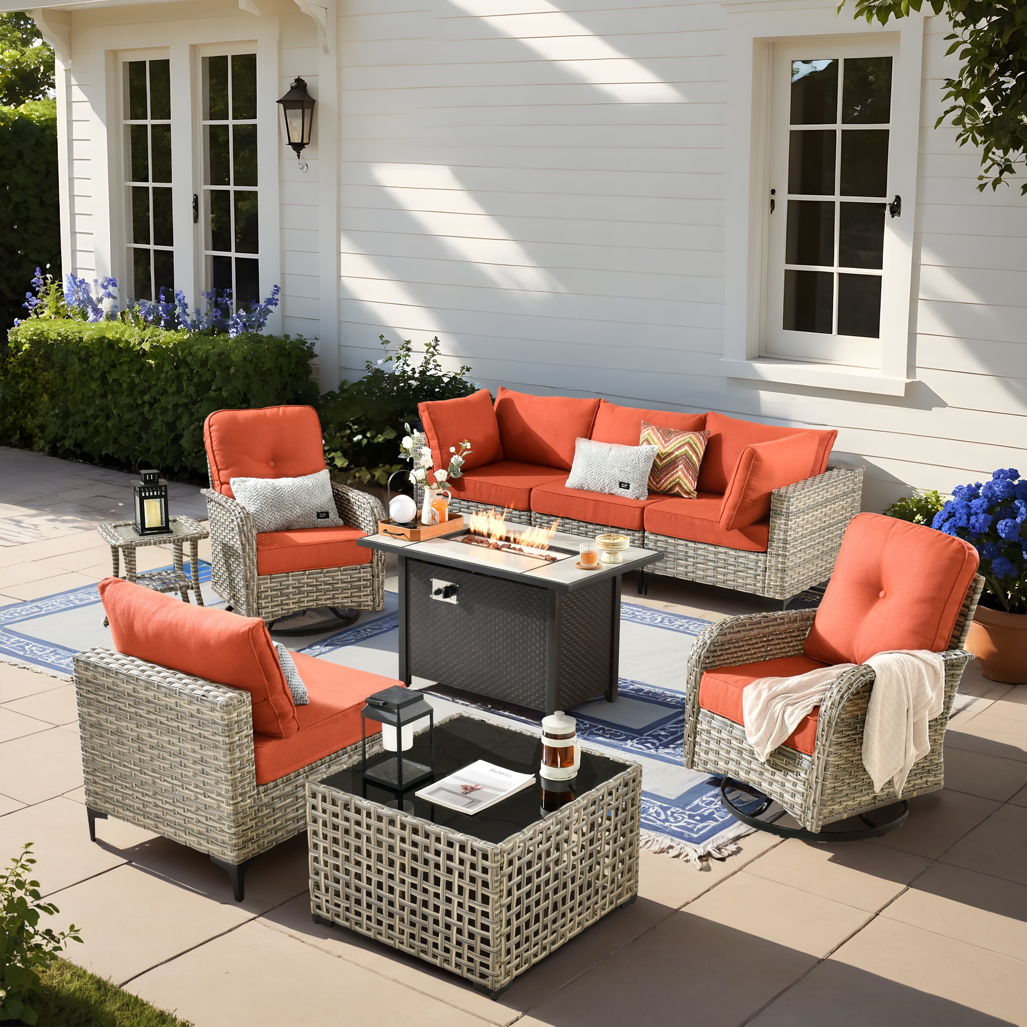 ALTRIGUS 6LCFP03VYZSKT80C9AL 9 -Piece Wicker Patio Sofa Conversation Set with Red Cushions