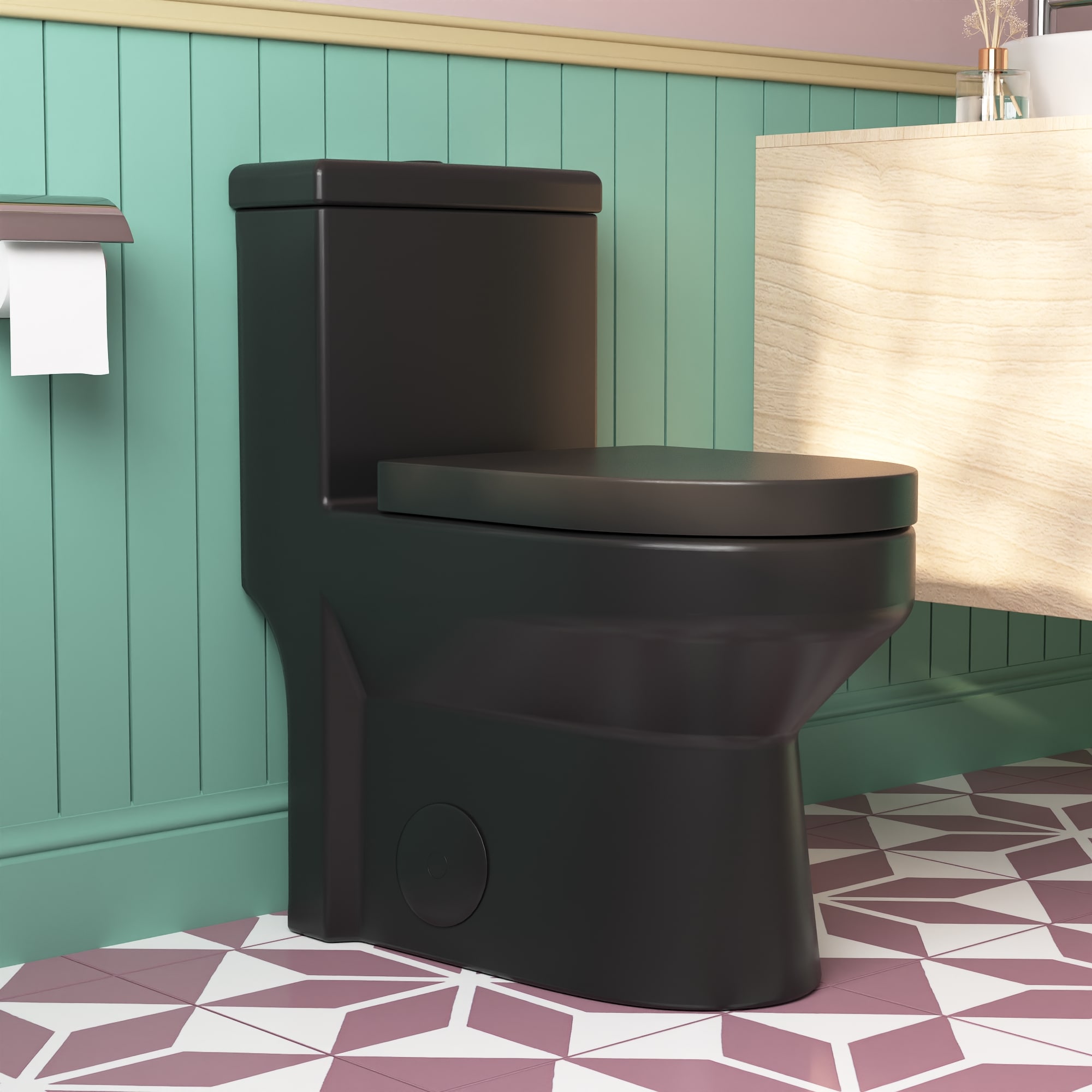 Compact Black Ceramic Dual Flush Round Toilet with Quiet-Close Seat