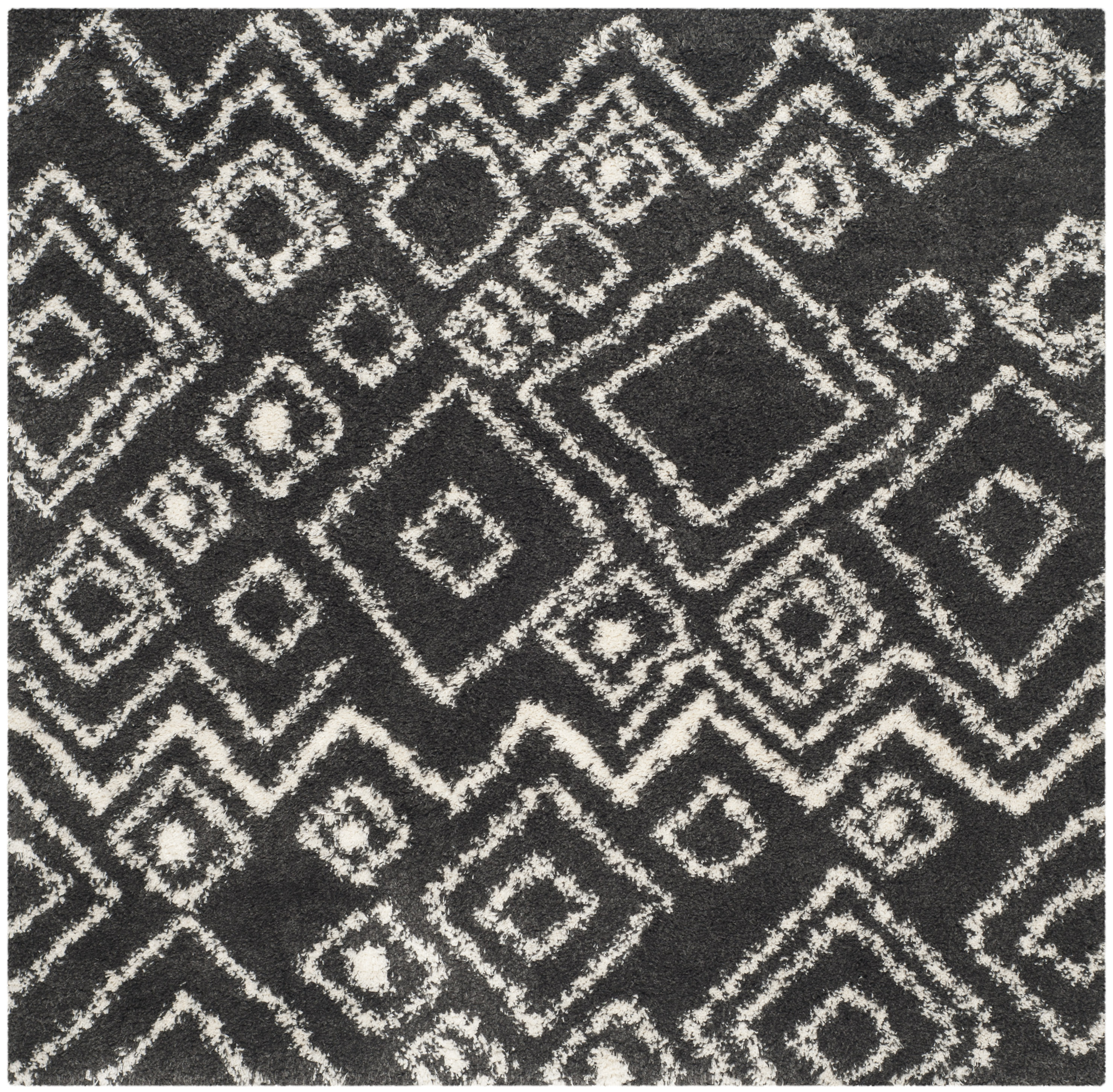Safavieh SGB488C-6SQ Belize Lakin Shag 7 x 7 (ft) Polypropylene Charcoal/Ivory Square Indoor Geometric Moroccan Area rug