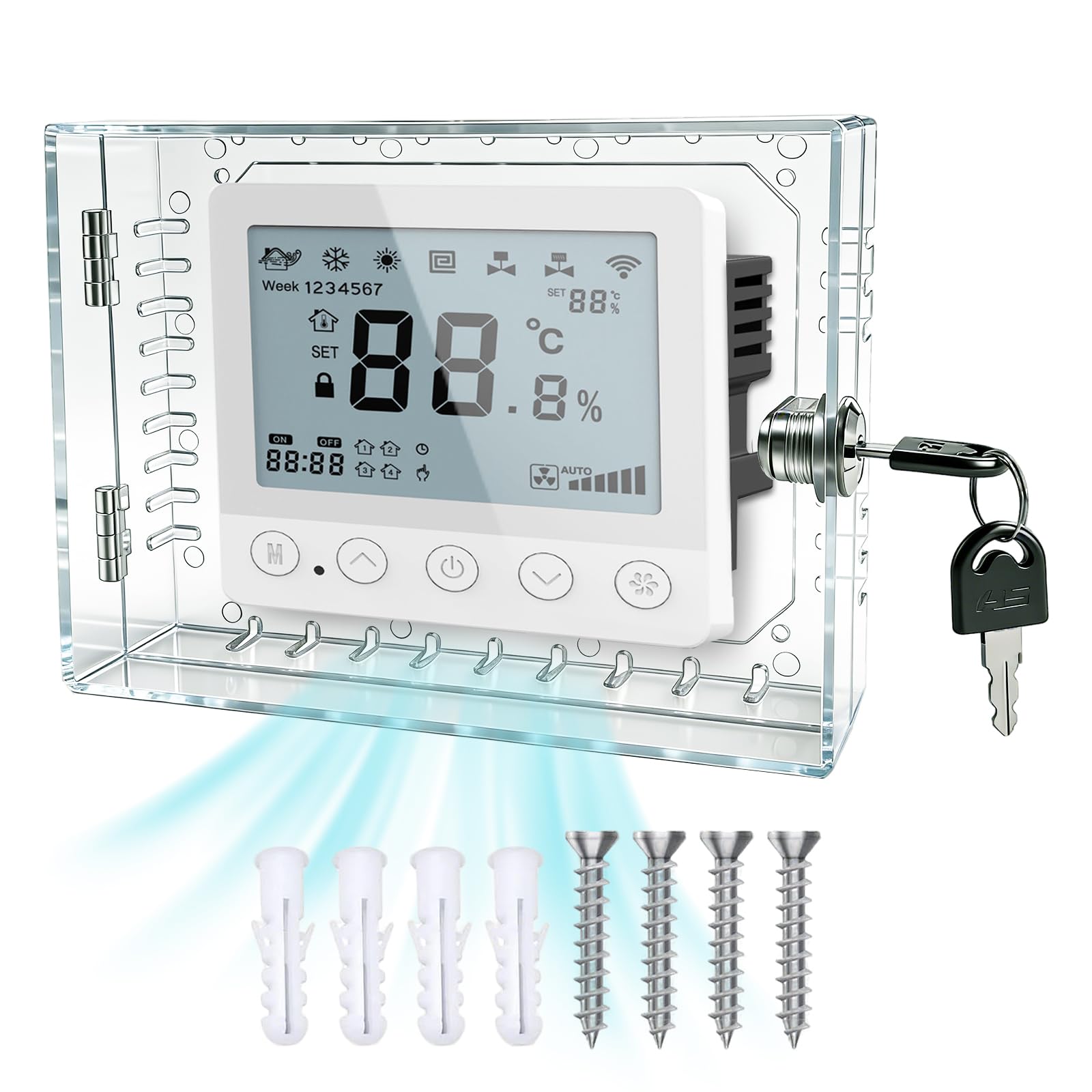 Justincity  Universal Thermostat Lock Box with Key Clear Large Thermostat Guard Fits Thermostats Six and a Half Inches High Four and Seventy Two