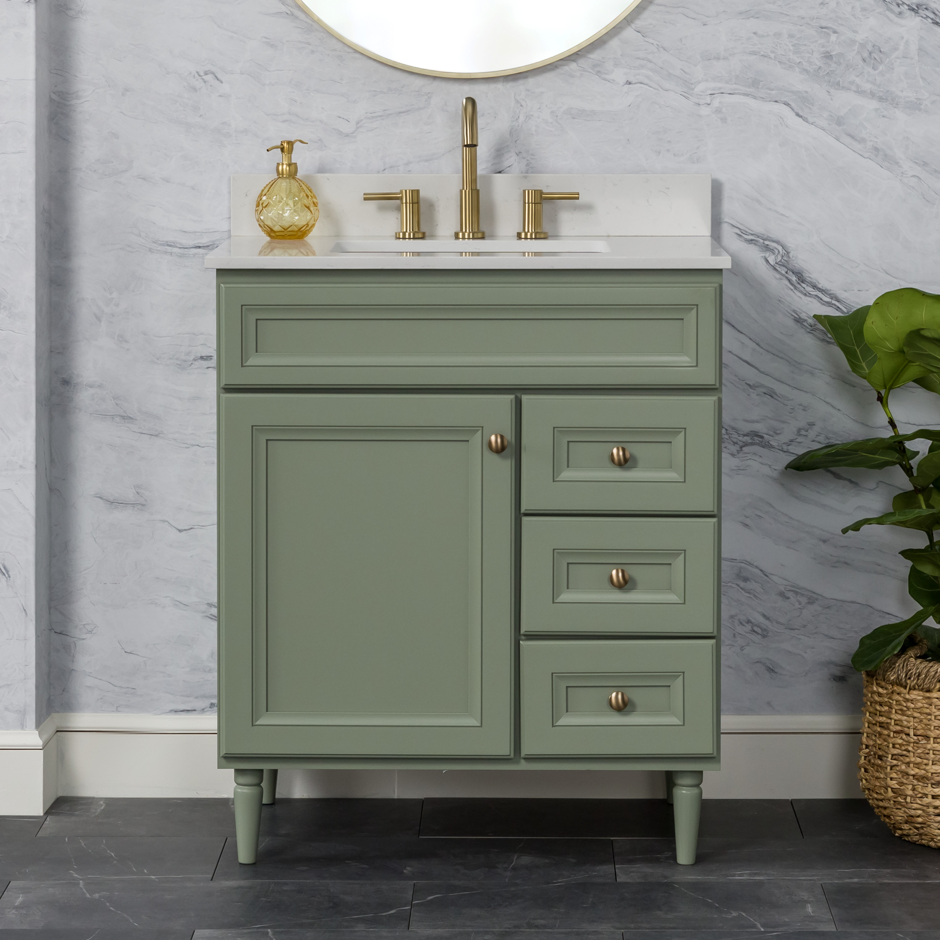 Diamond C30W30359 Carsyn 30-in Moss Green Undermount Single sink Bathroom Vanity with Mineral White Quartz Top