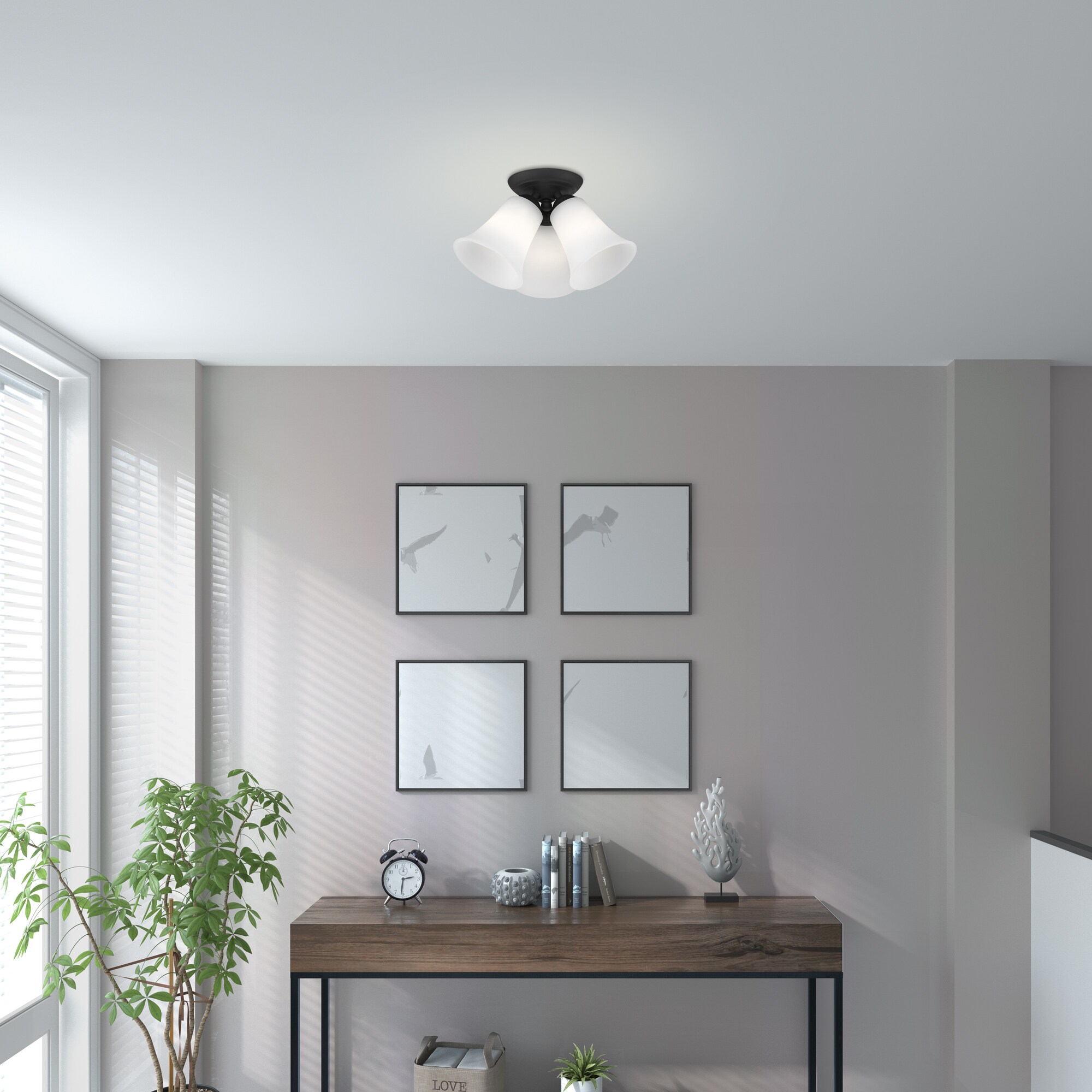 Ridgedale Satin Opal 3-Light Black Flush Mount Ceiling Fixture