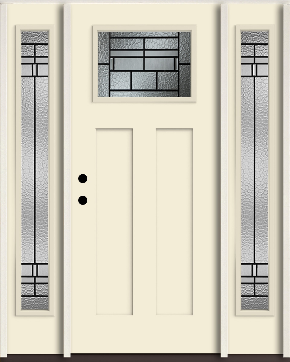 RELIABILT LO963761 Pembrook 60-in x 80-in x 4-5/8-in Fiberglass Craftsman Right-hand inswing Bisque Paint Painted Prehung Front Door with Sidelights Insulating core