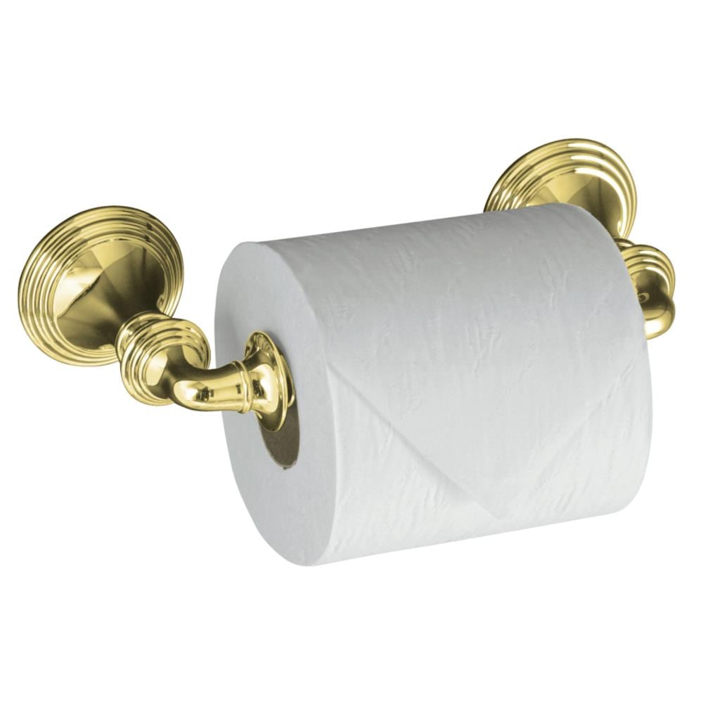 KOHLER 10554-PB Devonshire Vibrant Polished Brass Wall mount Spring-loaded Toilet Paper Holder 1 -Rolls with Storage