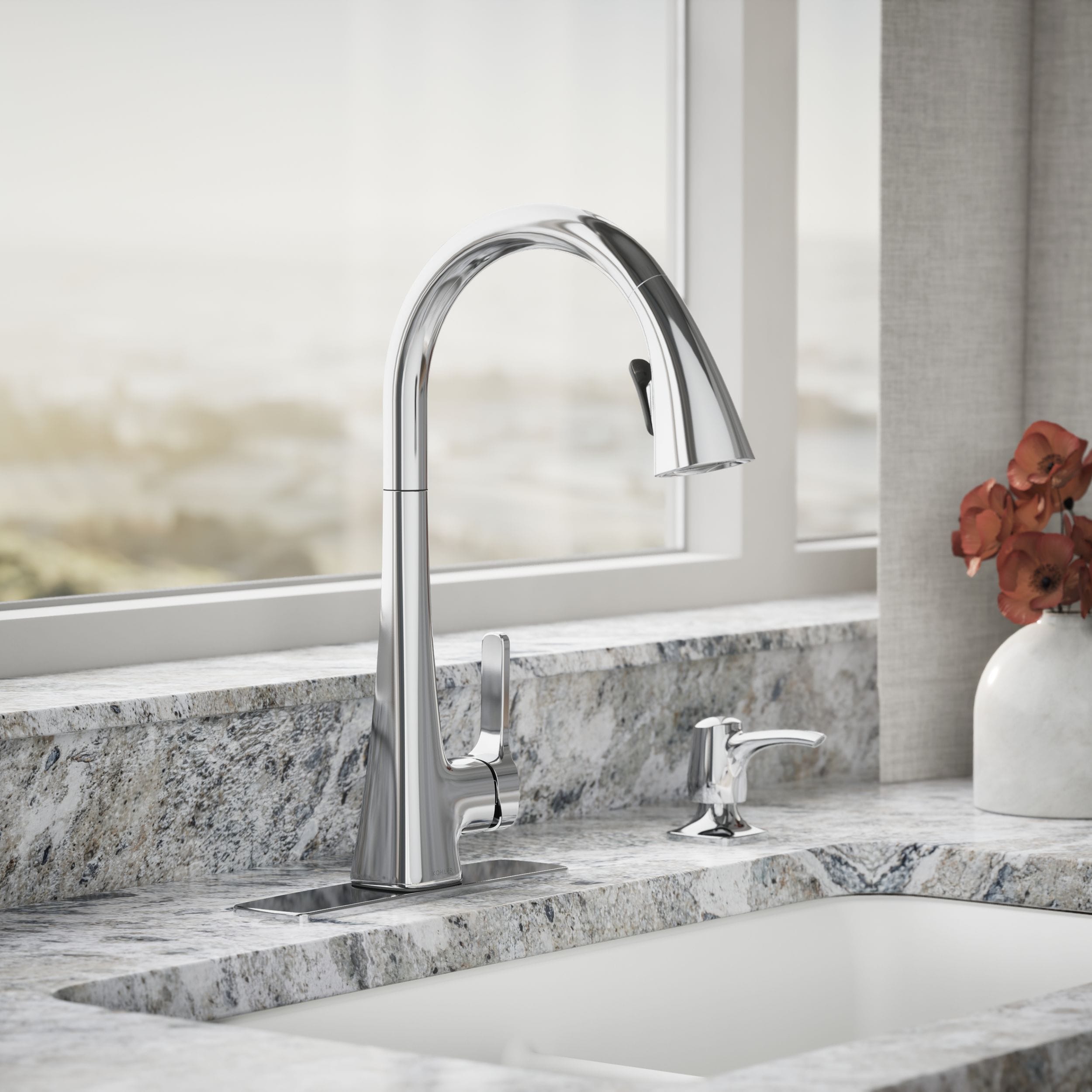 Maxton Polished Chrome Single Handle Deck-mount Pull-down Kitchen Faucet with Sprayer (Includes Deck Plate) (Includes Soap Dispenser)
