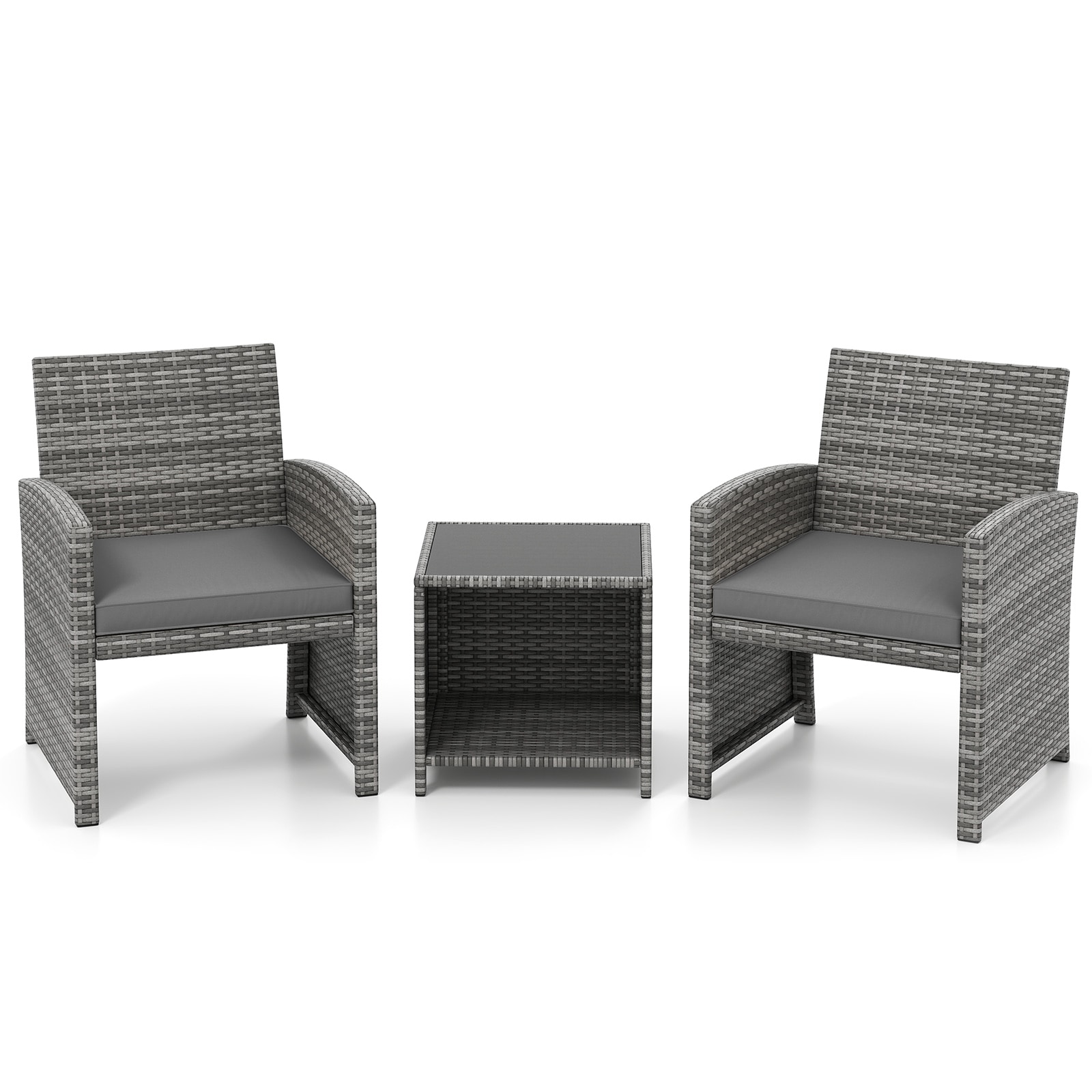  AA636GR 3 -Piece Rattan Patio Conversation Set with Gray Cushions