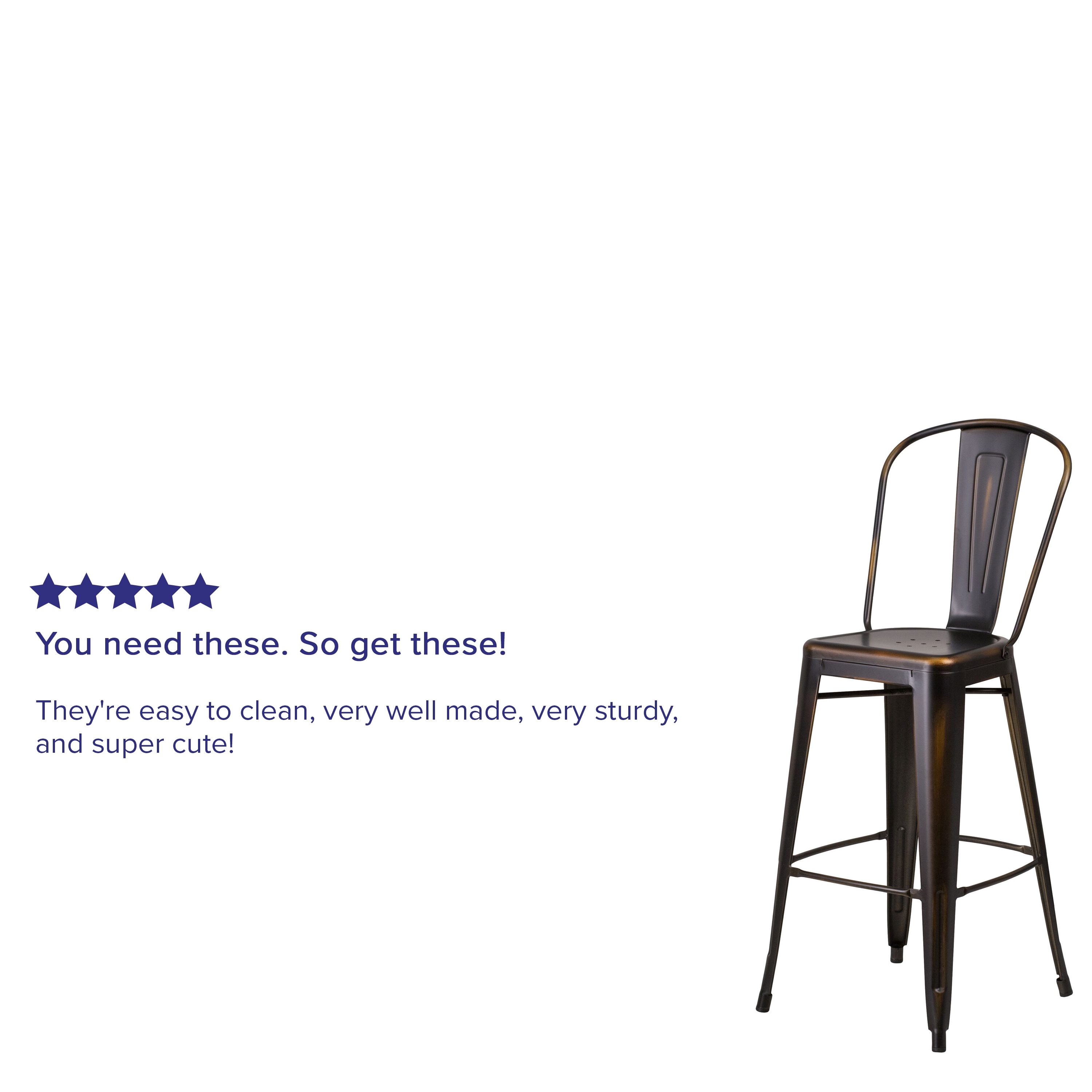 Distressed Copper Metal 30" Bar Stool with Slat Back