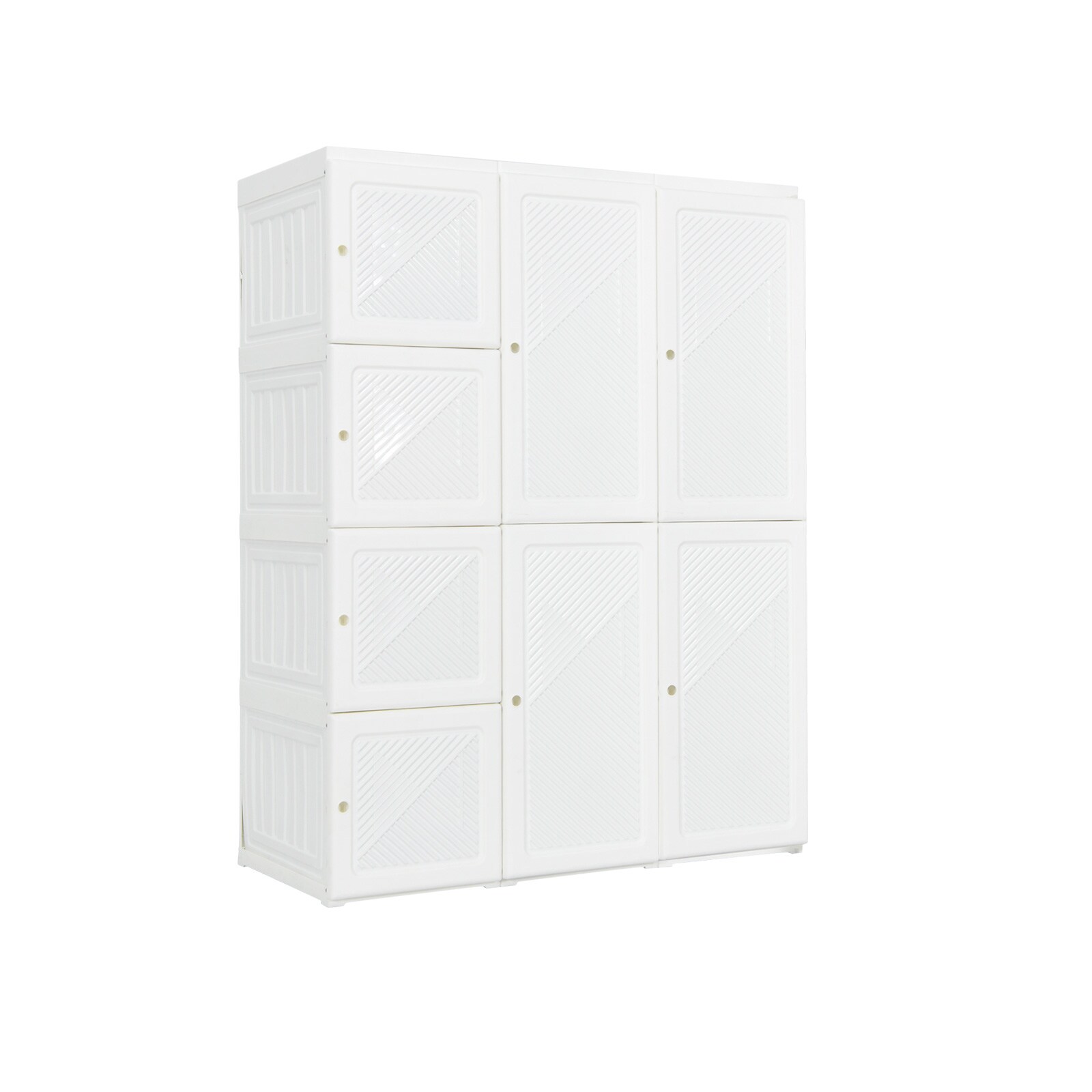 Slickblue - White Foldable Armoire Closet with 12 Storage Cubbies and Hanging Rods for Bedroom an...