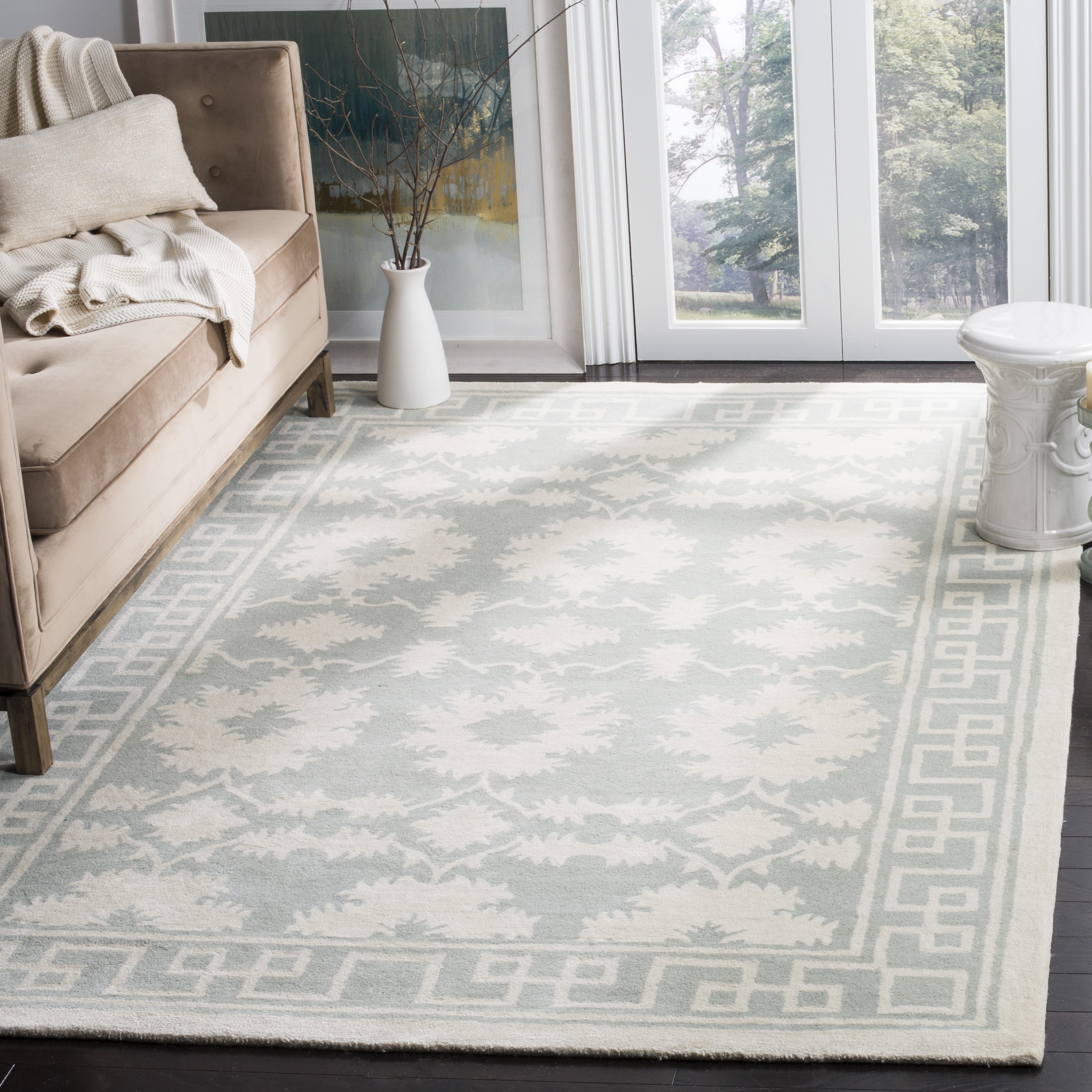 Safavieh BEL132B-24 Bella Marilla 3 x 4 (ft) Tufted Wool Gray/Ivory Rectangular Indoor Floral/Botanical Oriental Throw rug