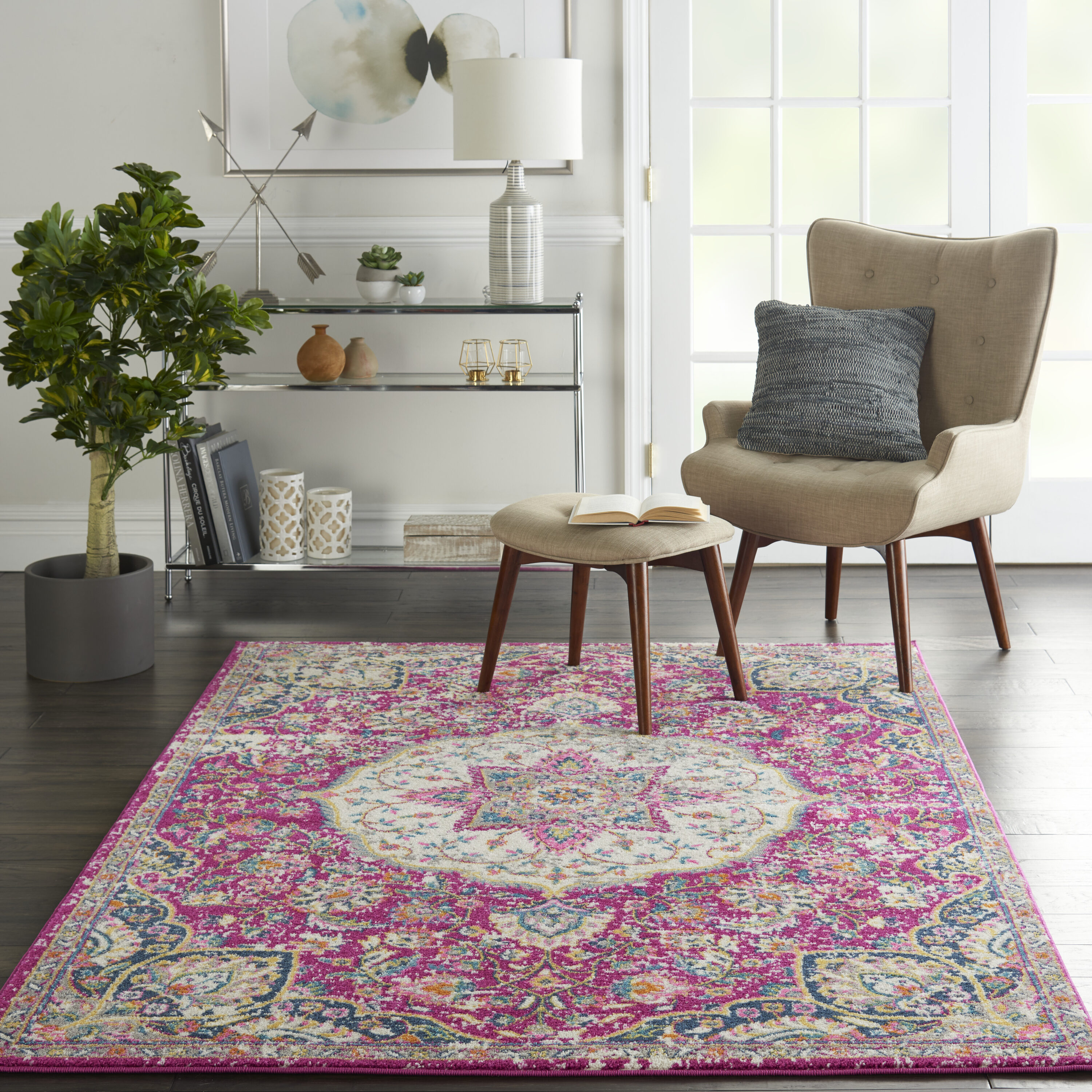 Nourison 99446717627 Passion 4 x 6 (ft) Loomed Polypropylene Pink Rectangular Indoor Abstract Area rug