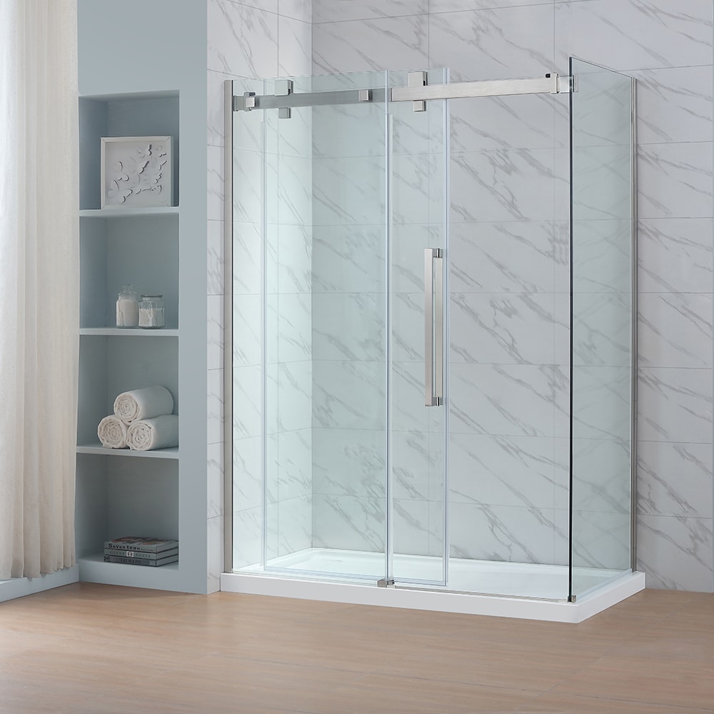 OVE Decors GLENDALE-32SNSP Glendale Satin nickel 30-3/8-in W x 78.75-Inches H Frameless Corner Fixed Return panel 3/8-in Thick Clear Glass