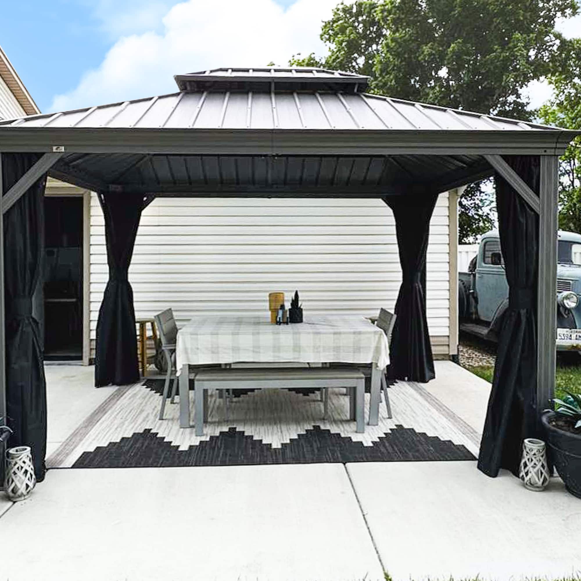 Light Gray 10' x 12' Double Roof Aluminum Patio Gazebo