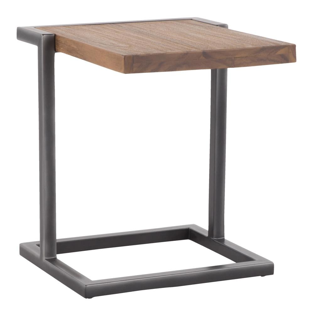 LumiSource TE-JAVA AN+BN Java 18-in W x 22-in H Antique Metal, Brown Teak Wood Industrial End Table Assembly Required