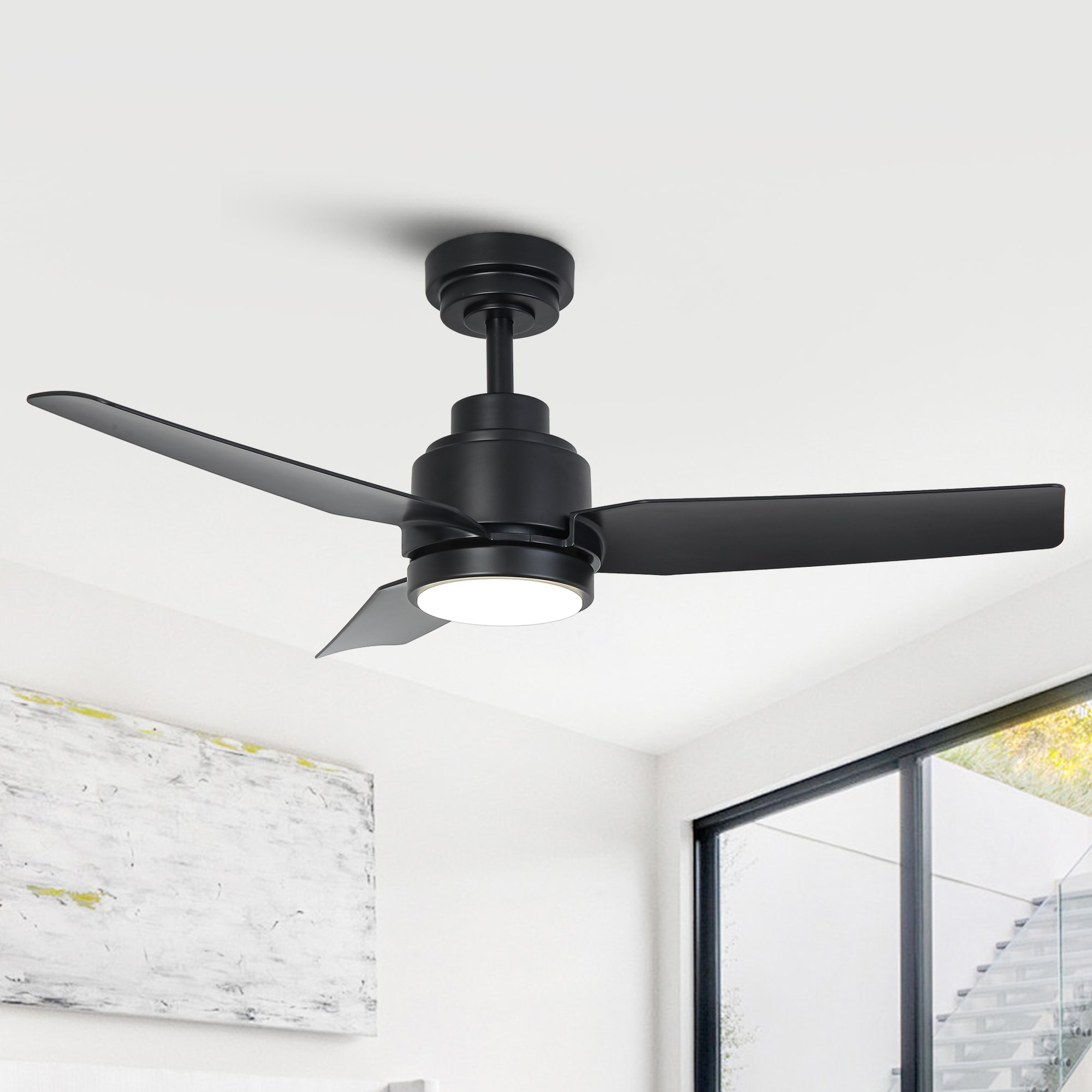 VACZON VZA01A116BK 42-in Integrated LED Matte Black with Matte Blades Ceiling Fan With Light - Remote Included ( 3 -Blade )