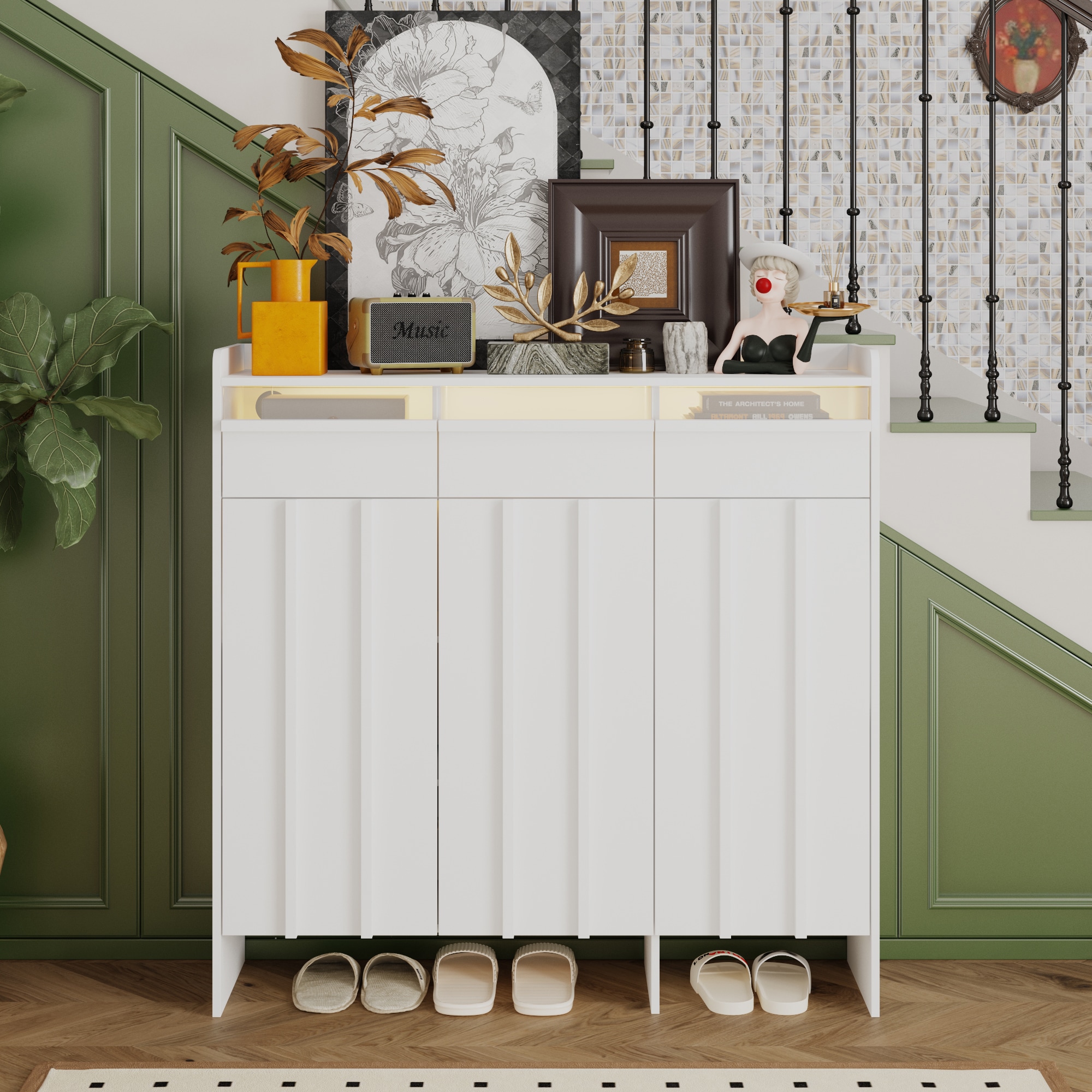 FUFU&GAGA 47.2-in H 5 Tier 14 pair White MDF Shoe cabinet