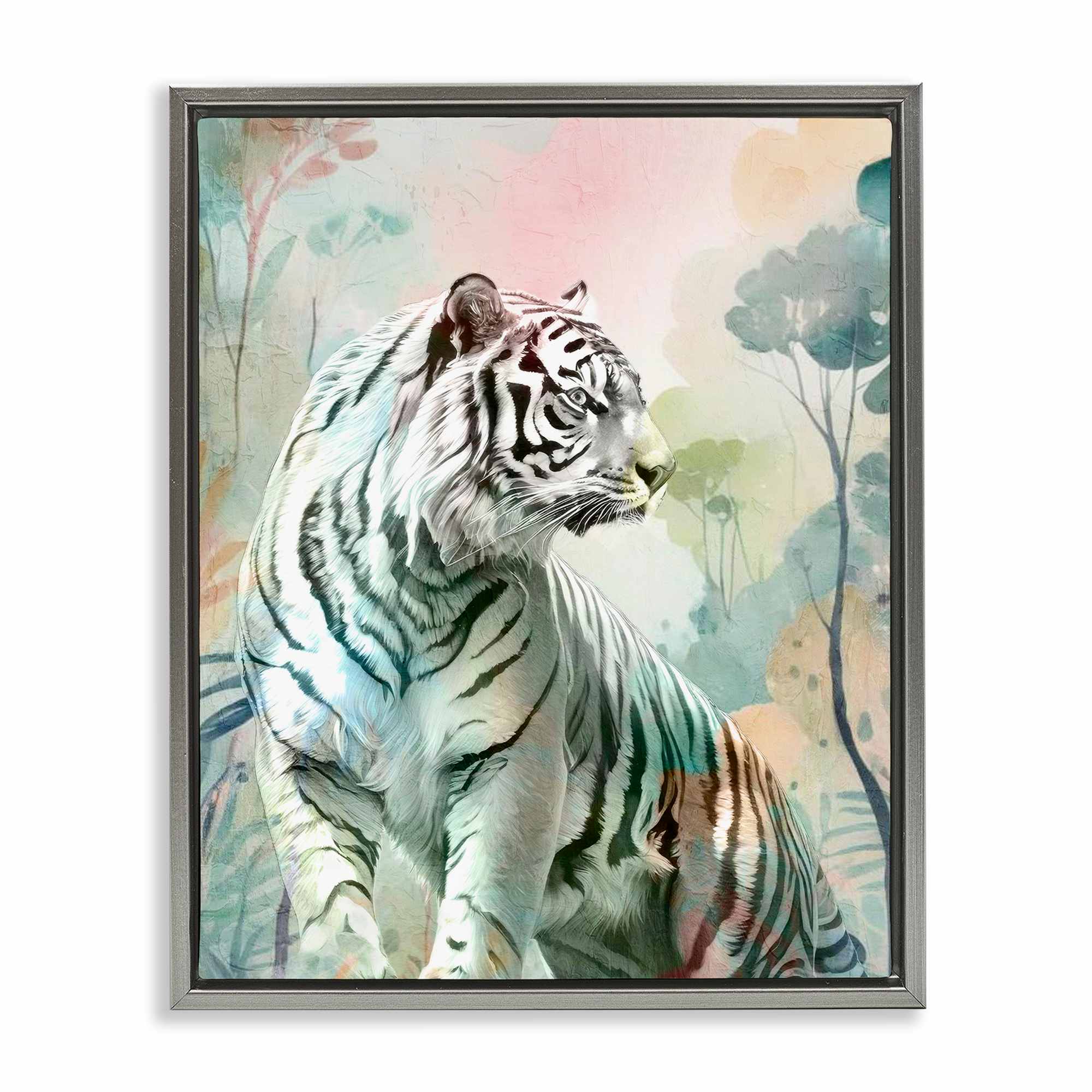Stupell Industries BS-079-FFL-24X30 Soft Gazing Tiger Gray Framed Floater Canvas Wall Art By Kim Allen 25 x 31