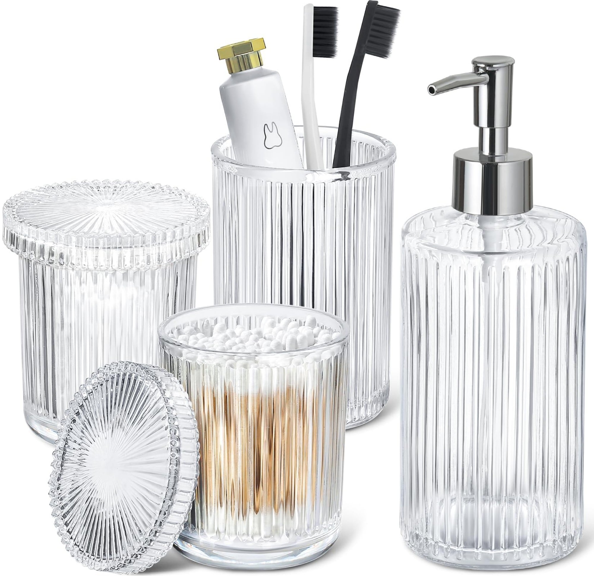 Wudkey 4 Pack Glass Jar Bath Accessory Clear