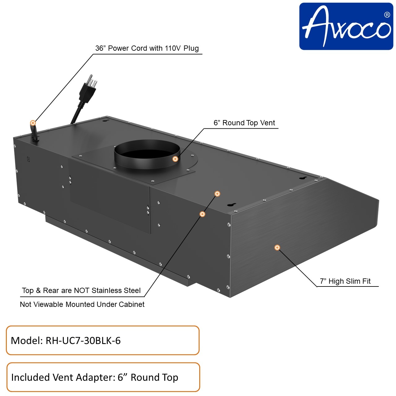 Awoco RH-UC7-30BLK-6 Undercabinet-Range-Hoods - View #6