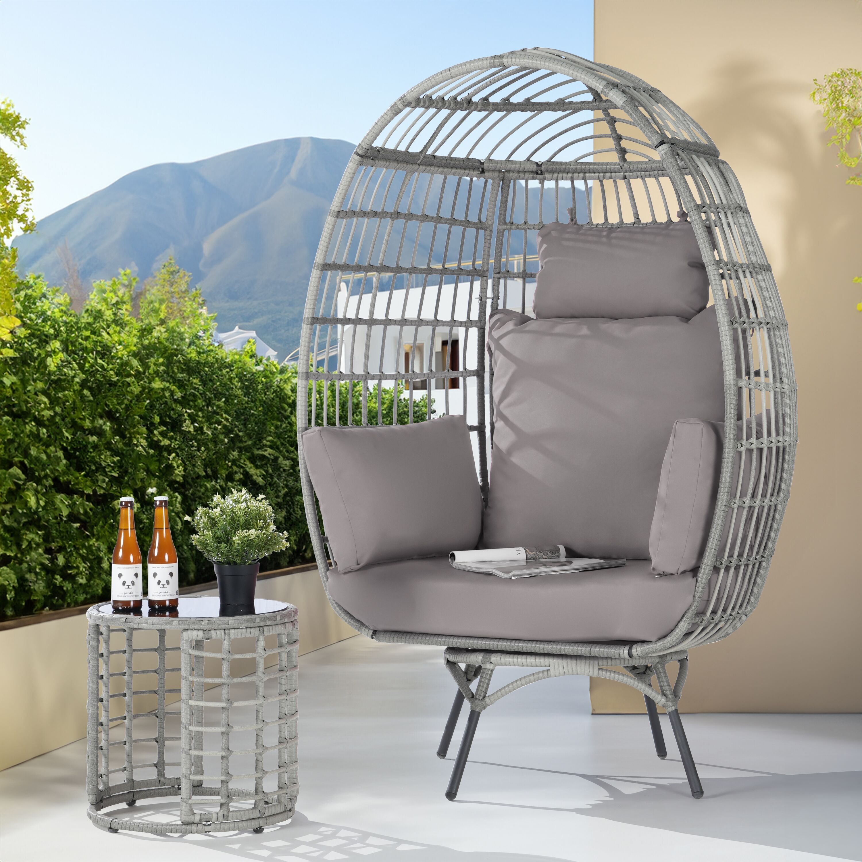 SANSTAR L-RJDC63LY-AC 2 -Piece Wicker Patio Conversation Set with Gray Cushions