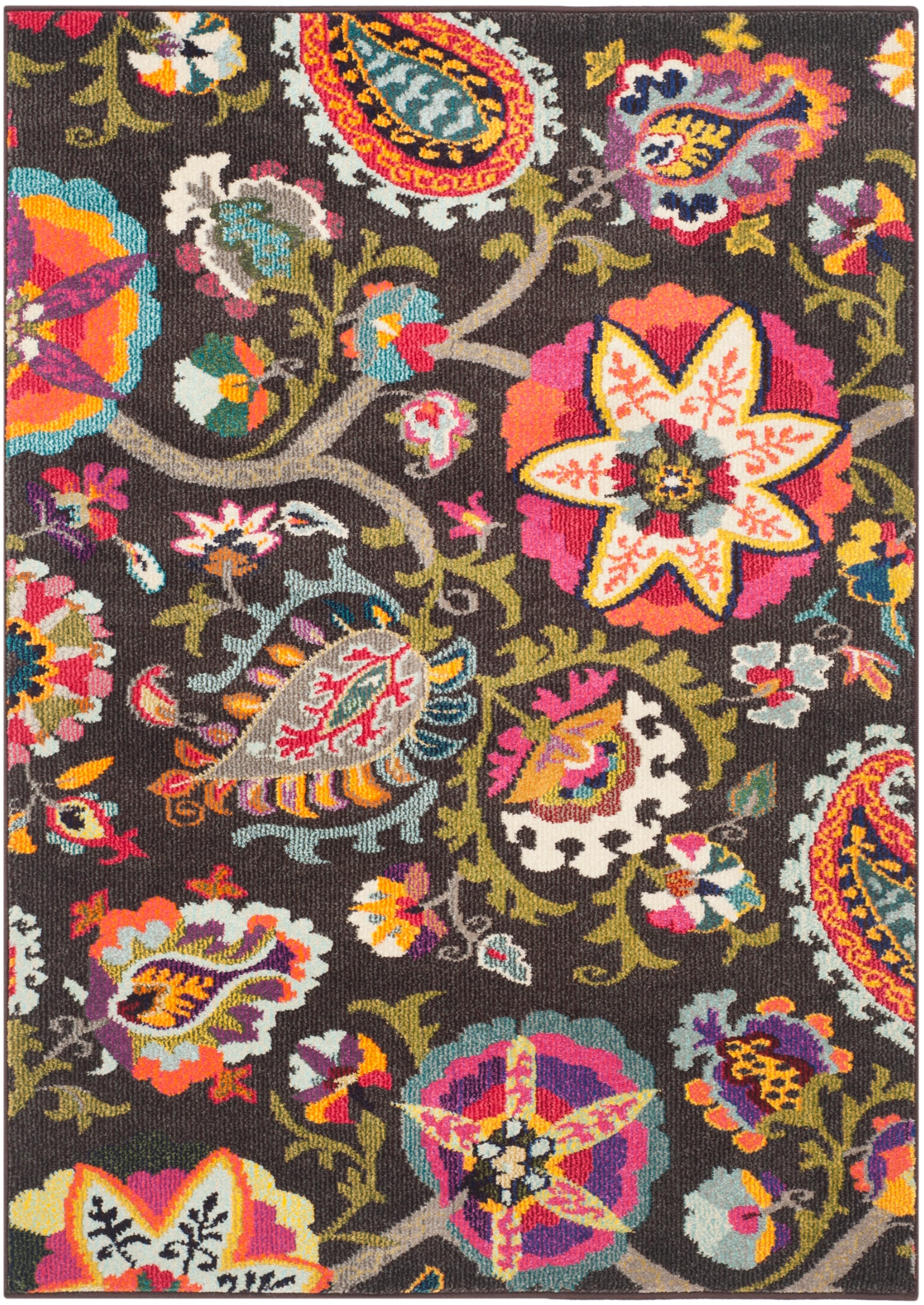 Brown and Multicolor Floral Synthetic Area Rug