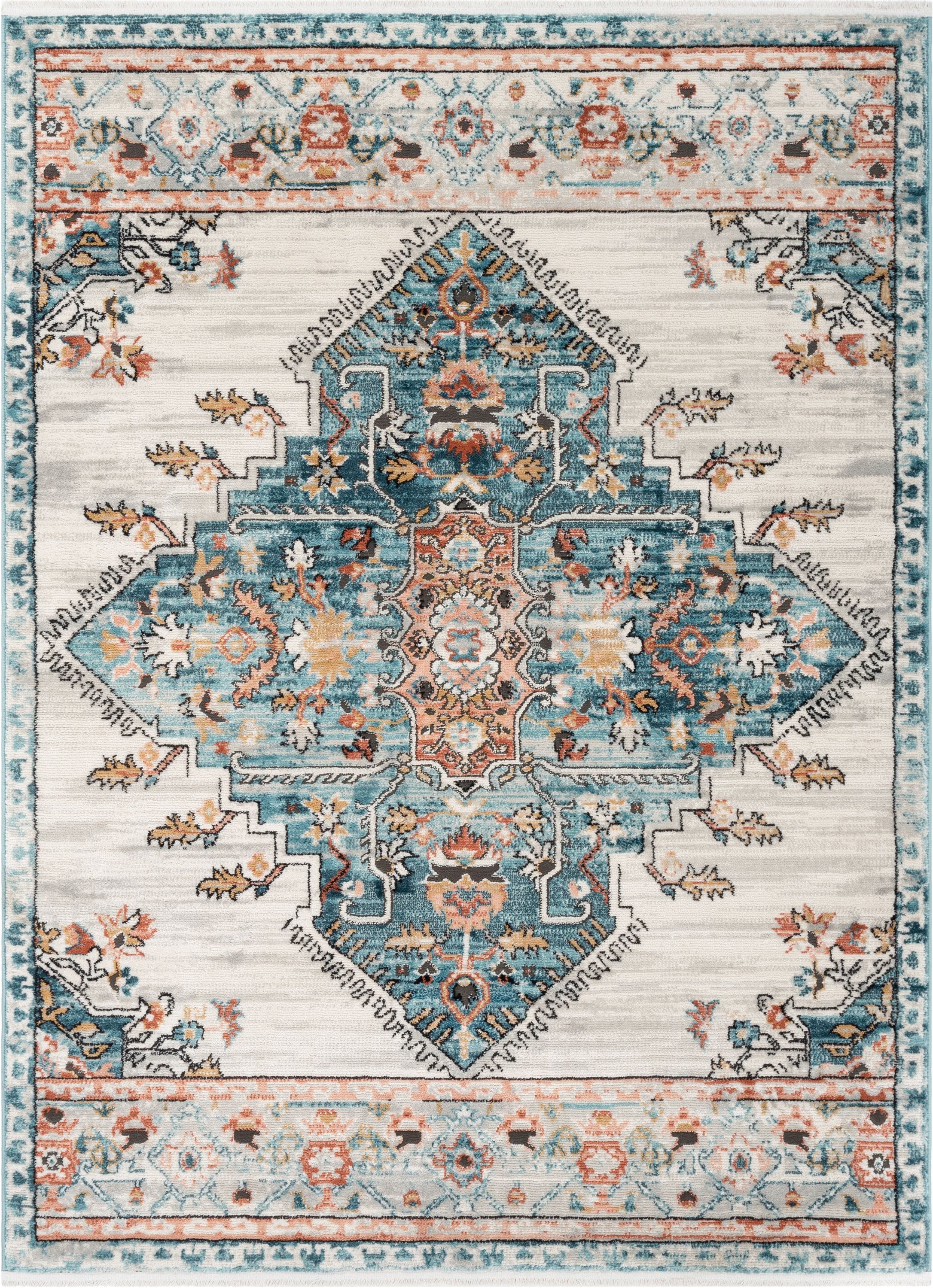 Indira Manor Vintage Bohemian Medallion Blue 6'7'' x 9'6'' Area Rug