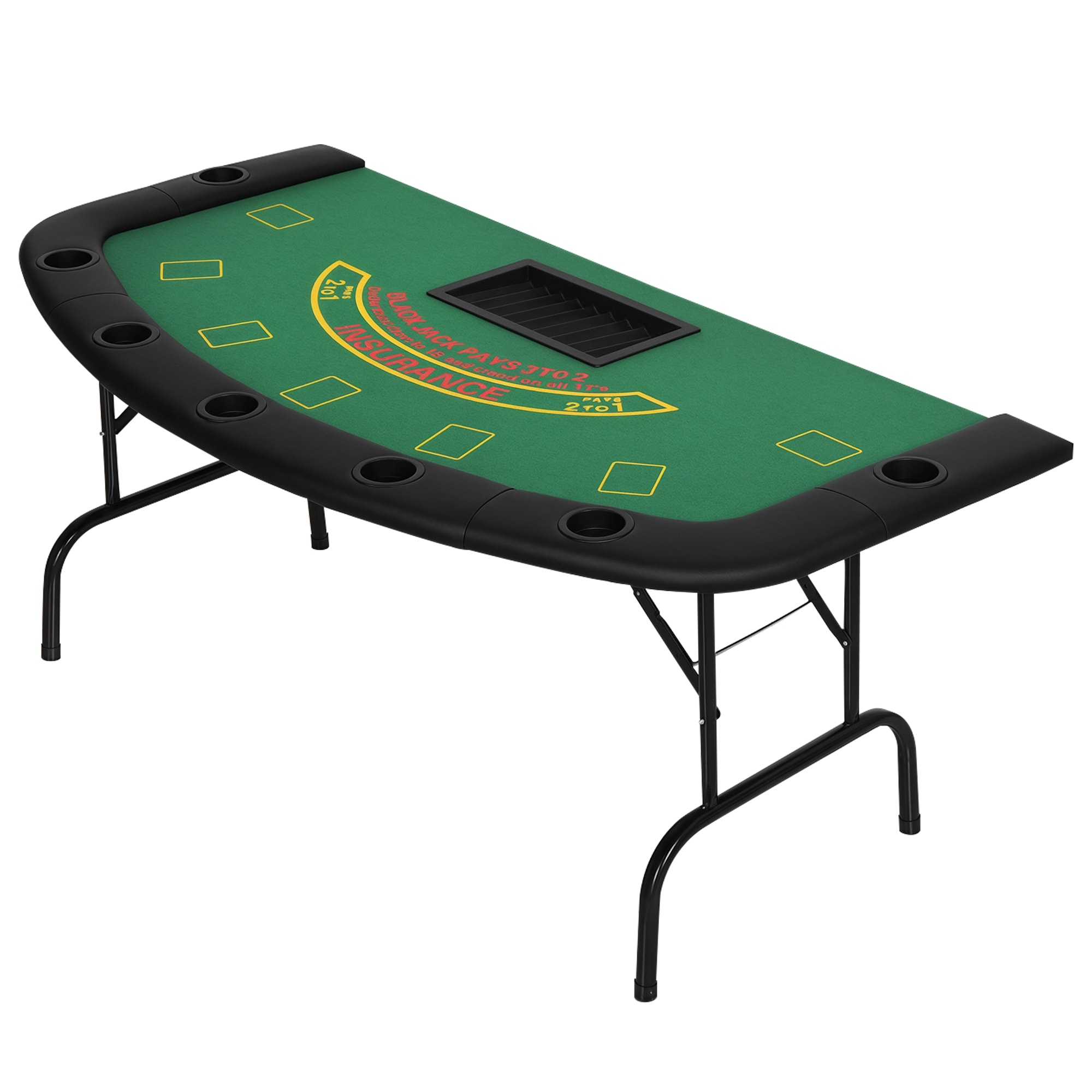 Soozier A70-035GN Poker Table Foldable 72in Blackjack Table for 7 Players with Chip and Cup Holder Green Felt