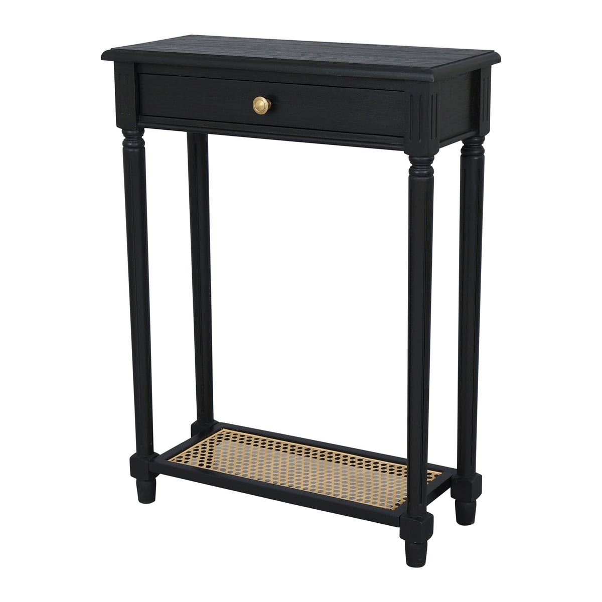 Jeffan OT-75100-BK Lenora Console Table w/ Drawer and Cane Shelf Black/Natural