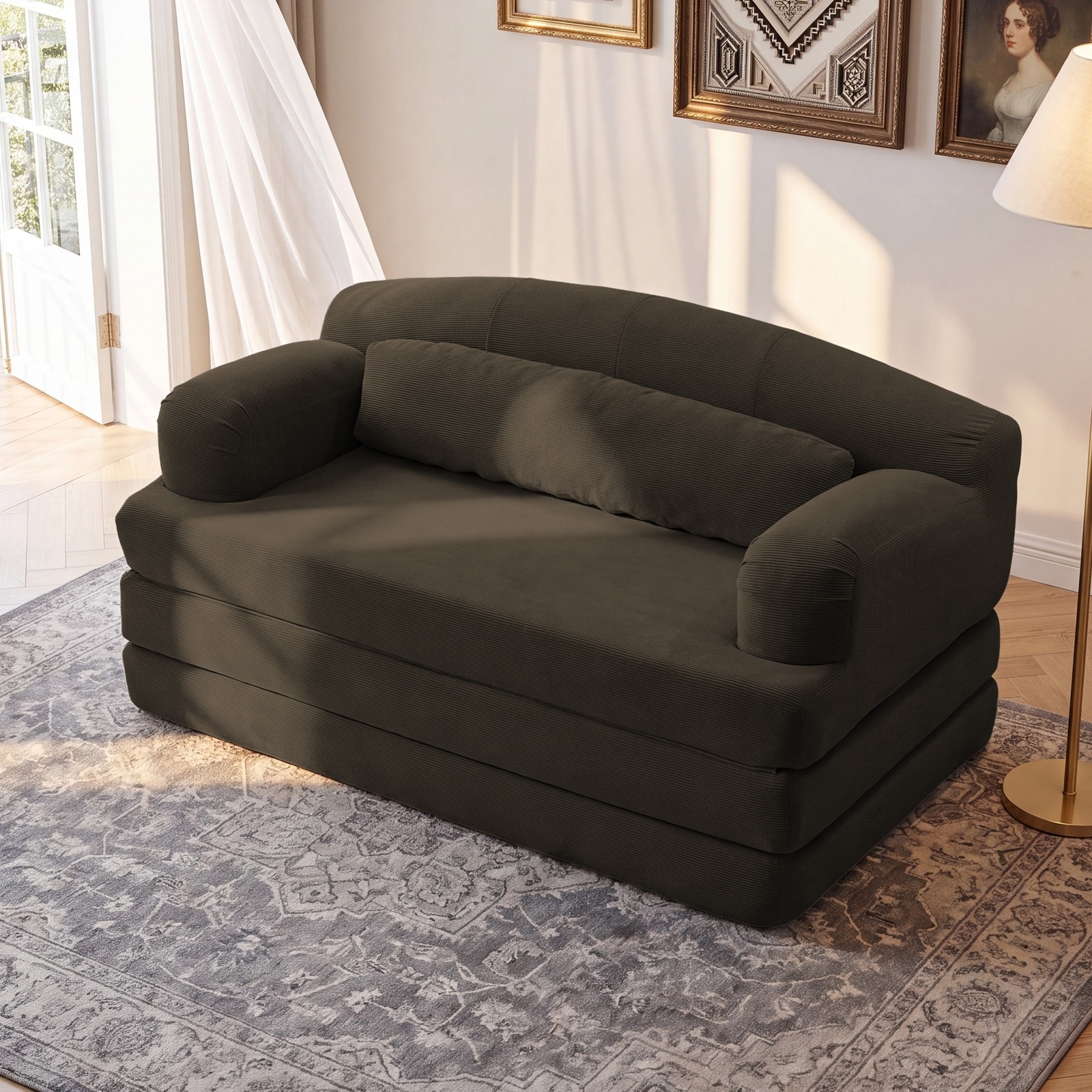 Horizons Prime - 57 inch Brown Corduroy Loveseat Sleeper Sofa Bed with High-Density Foam Cushion ...