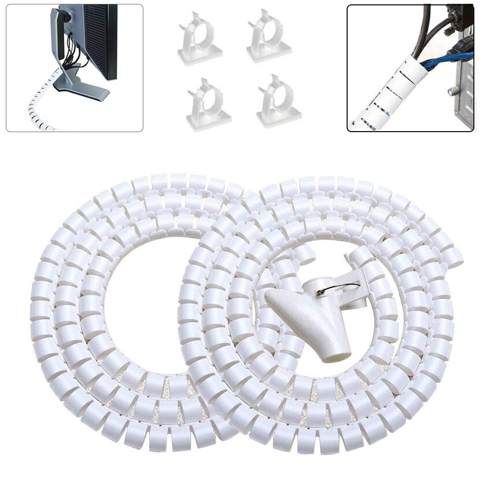 KIWDZFU  White Cable Management Sleeves Two Pieces Cord Protectors for USB Power Audio Video Wire Cables Pet Chew Resistant