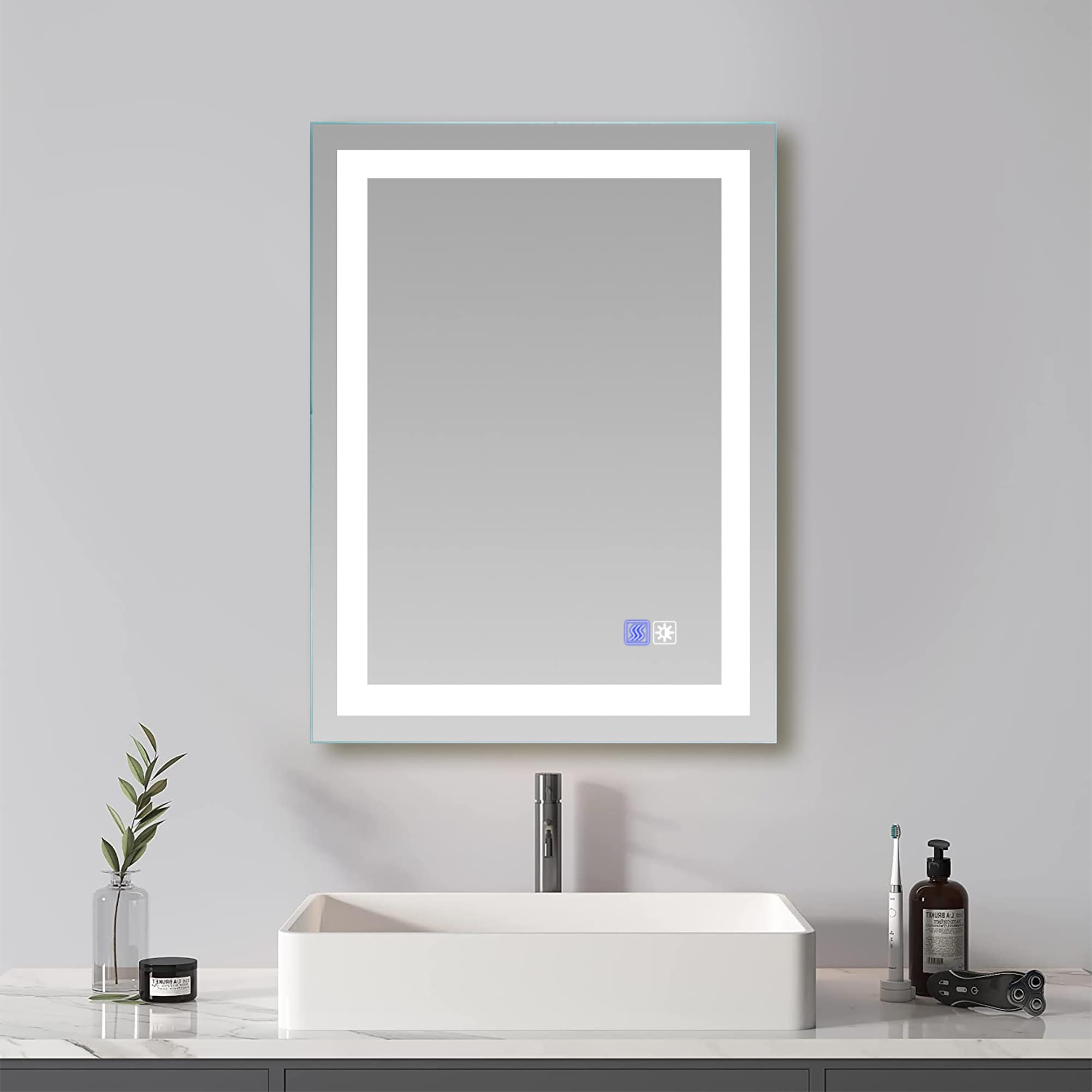 Forclover JSEXDH2432-3X 24-in x 32-in Polished Frameless Rectangle Dimmable LED Lighted Fog Free Bathroom Vanity Mirror ( Silver )