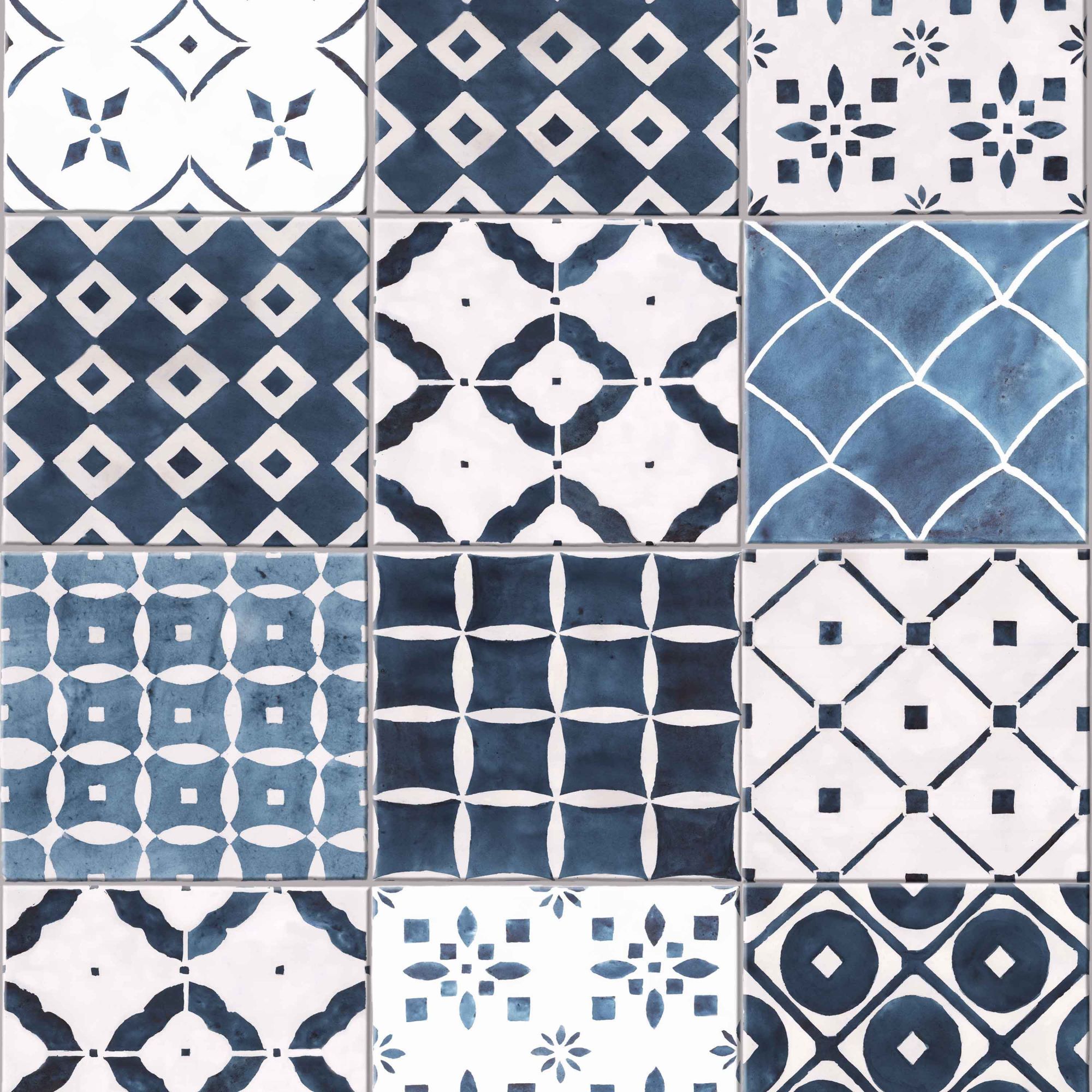 Graham & Brown 103852 Strata 56.0-Sq. Feet Blue/White Vinyl Textured Tile Unpasted Wallpaper