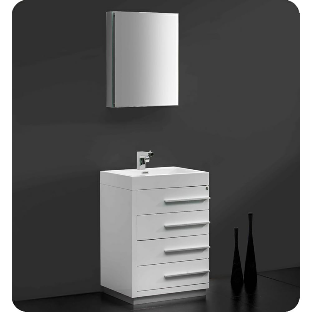 White Engineered Wood Single Bathroom Vanity Base with Drawers