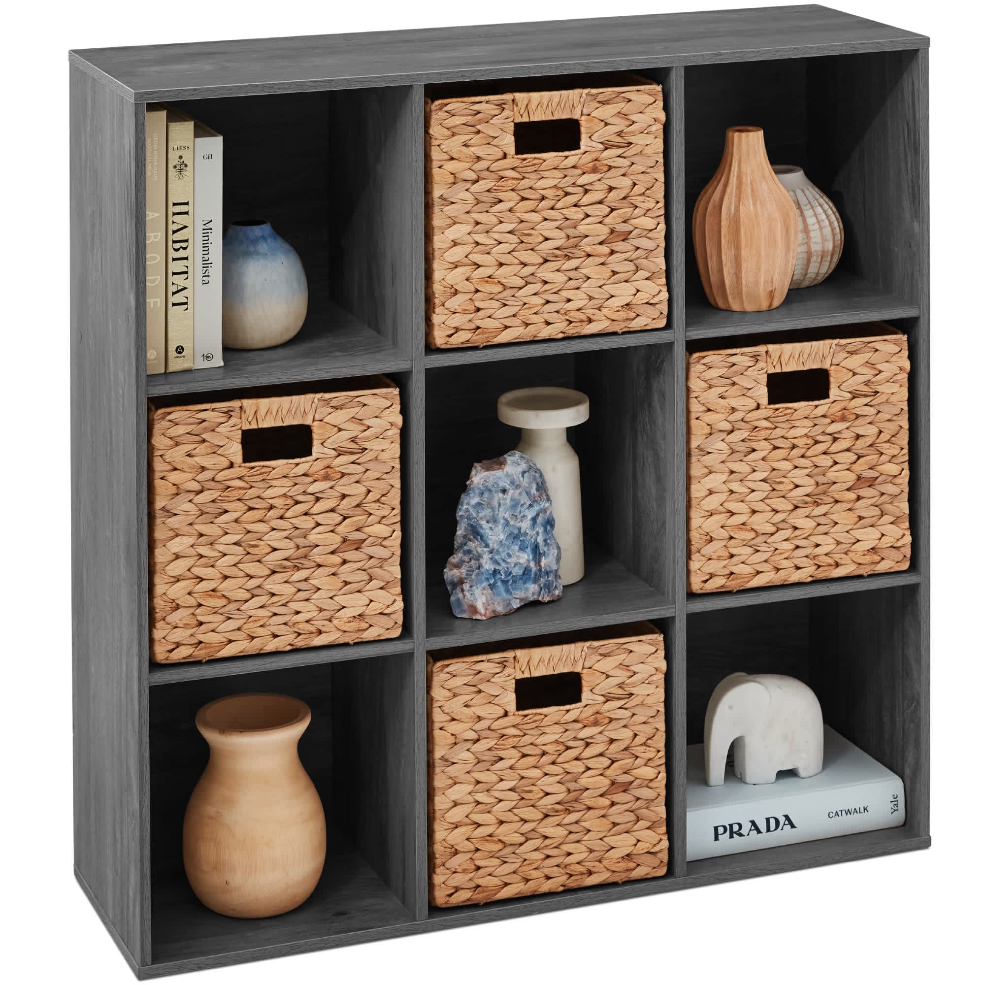Best Choice Products SKY8755 9-Cube Bookshelf 135in Display Storage System Organizer w/ Removable Back Panels - Dark Gray