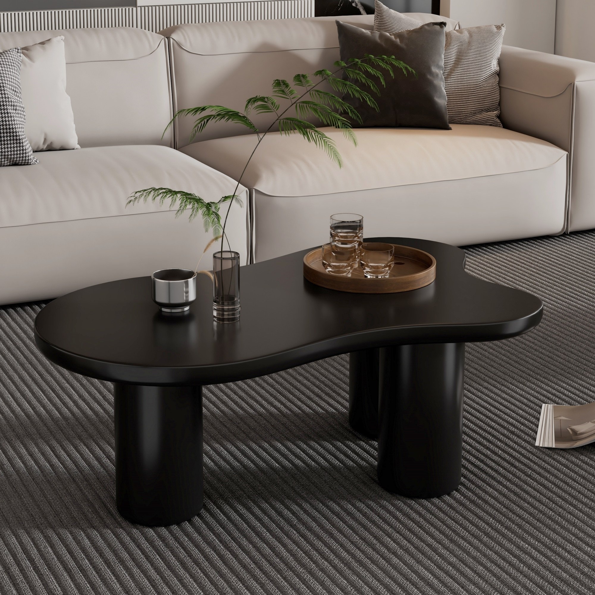 Dexmalle N721P190395B Black Cream Style Cloud Coffee Table with  3 Sturdy Legs
