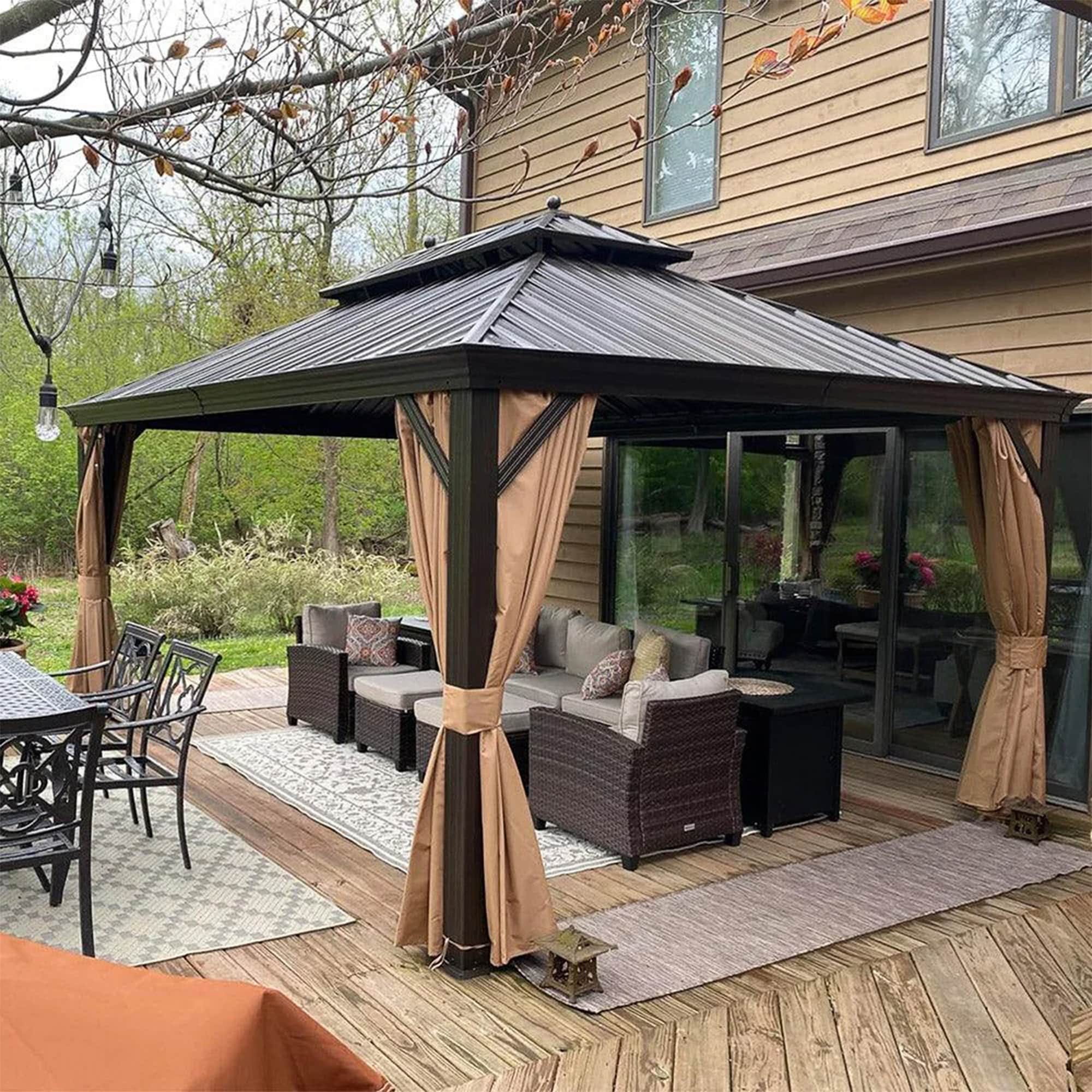 PURPLE LEAF LSMHS1216 16-ft x 12-ft Hardtop Gazebo Khaki Gazebo with Hardtop Roof (Screen Included)
