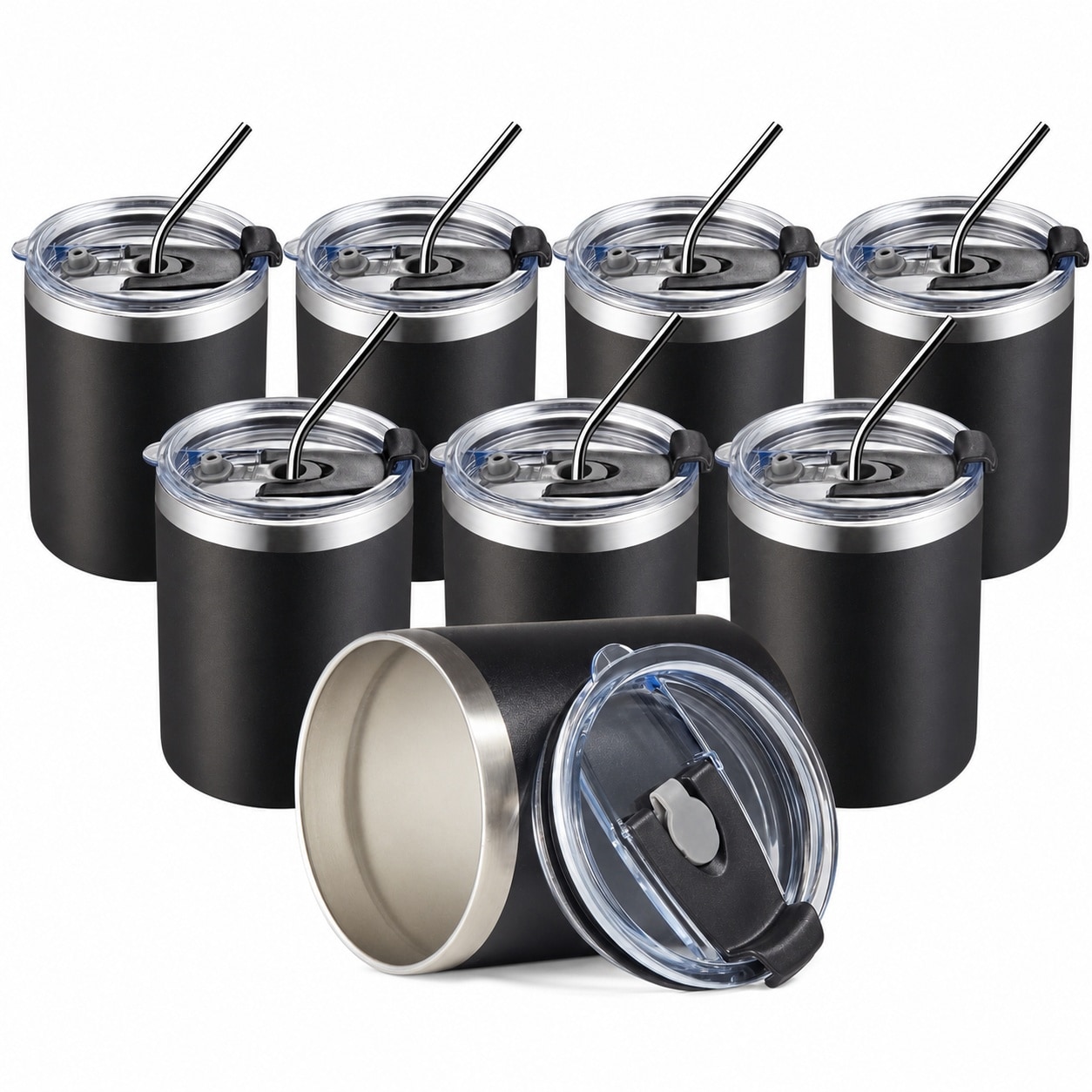 Aoibox  12 oz Double Wall Stainless Steel Vacuum Insulated Coffee Mug with Lid in Black 8 Pack
