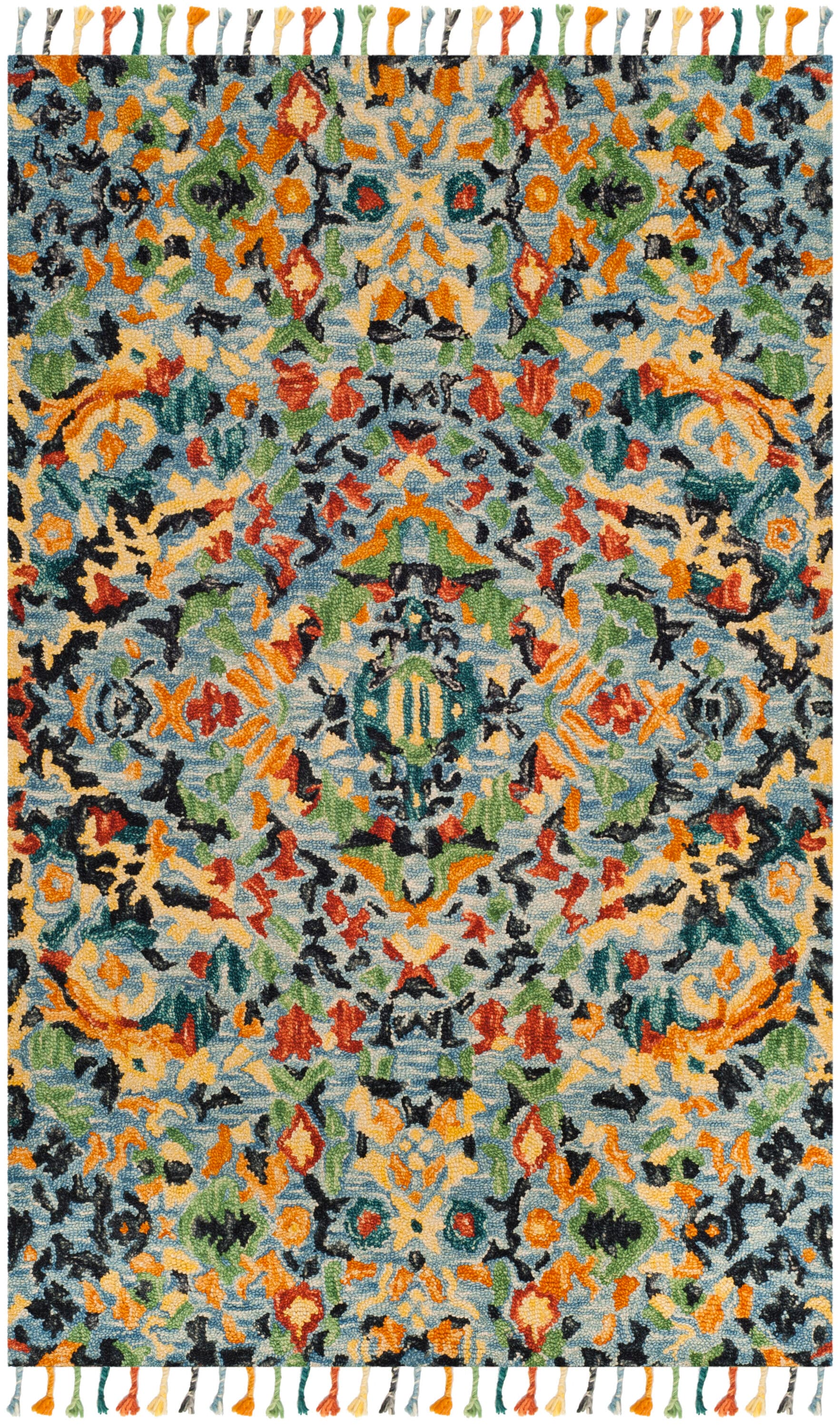 Blue Multicolor Tufted Wool and Cotton 8' x 10' Area Rug