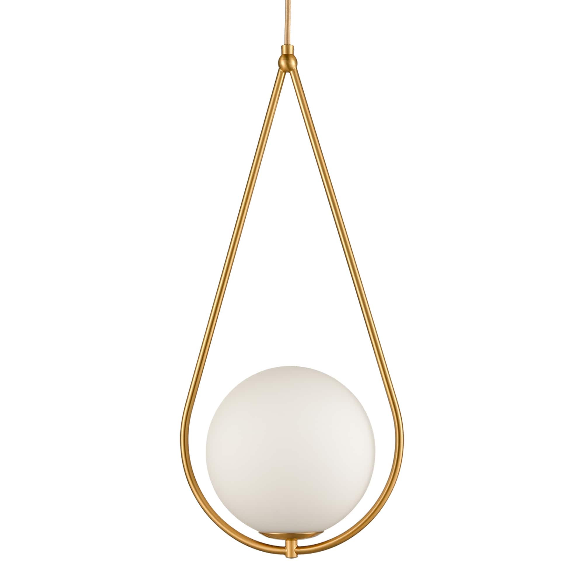 Gold Brass Teardrop Pendant Lamp with Milk Glass Globe Shade