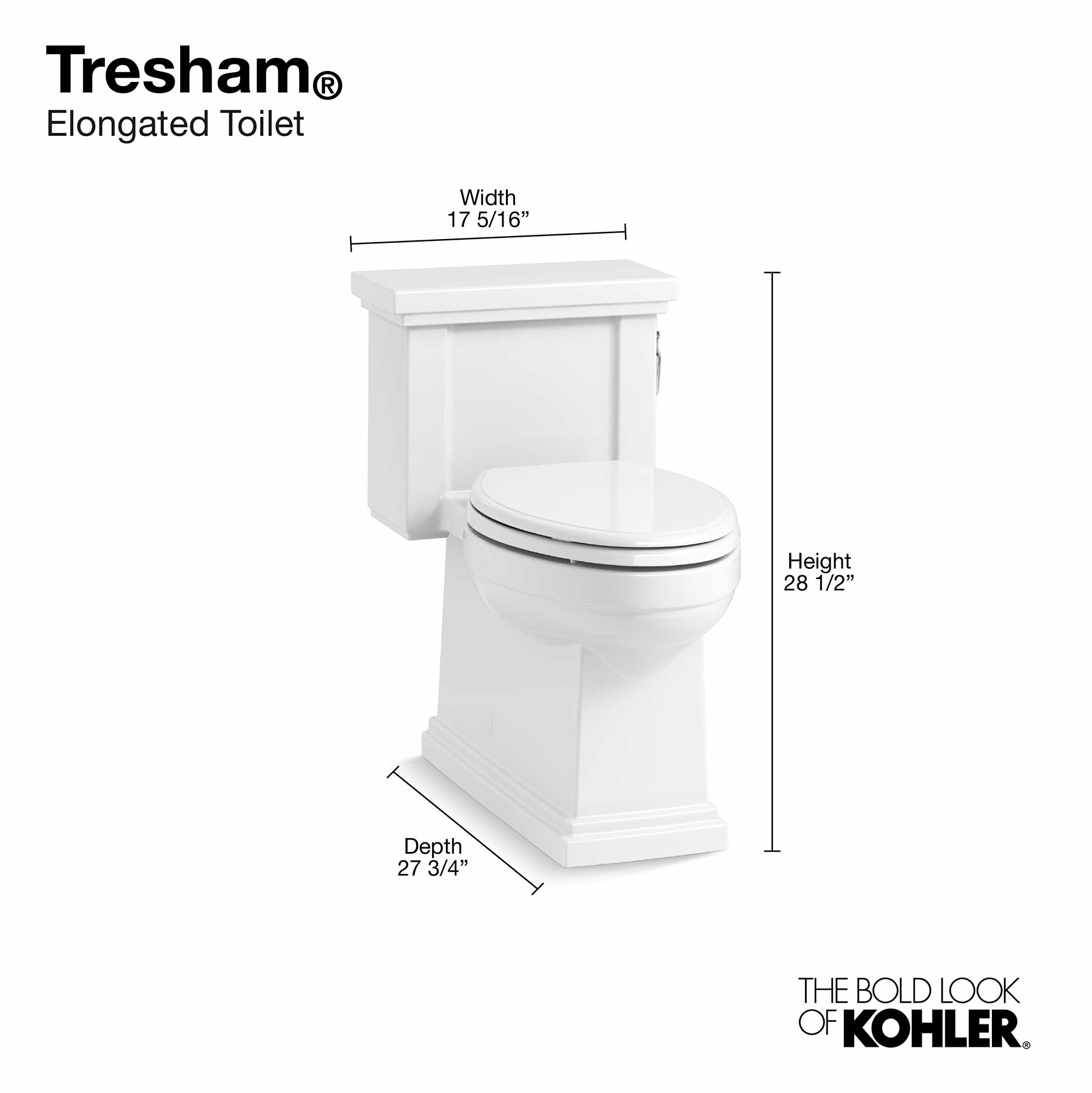 KOHLER Tresham White Compact Elongated Chair Height WaterSense Soft Close  Toilet 12-in Rough-In 1.28-GPF