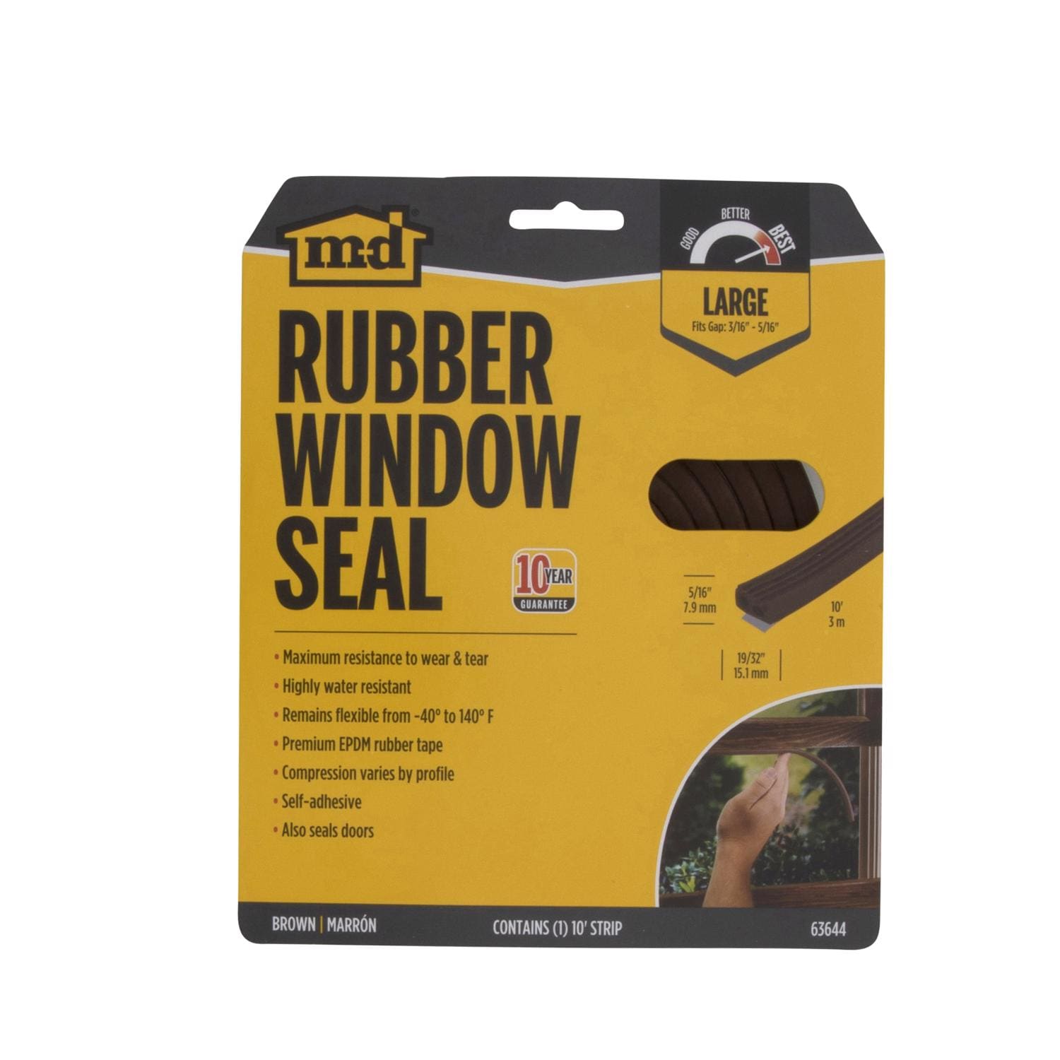 M-D M D Brown Rubber Weatherstrip For Doors and Windows 10 ft L X 5  16 in